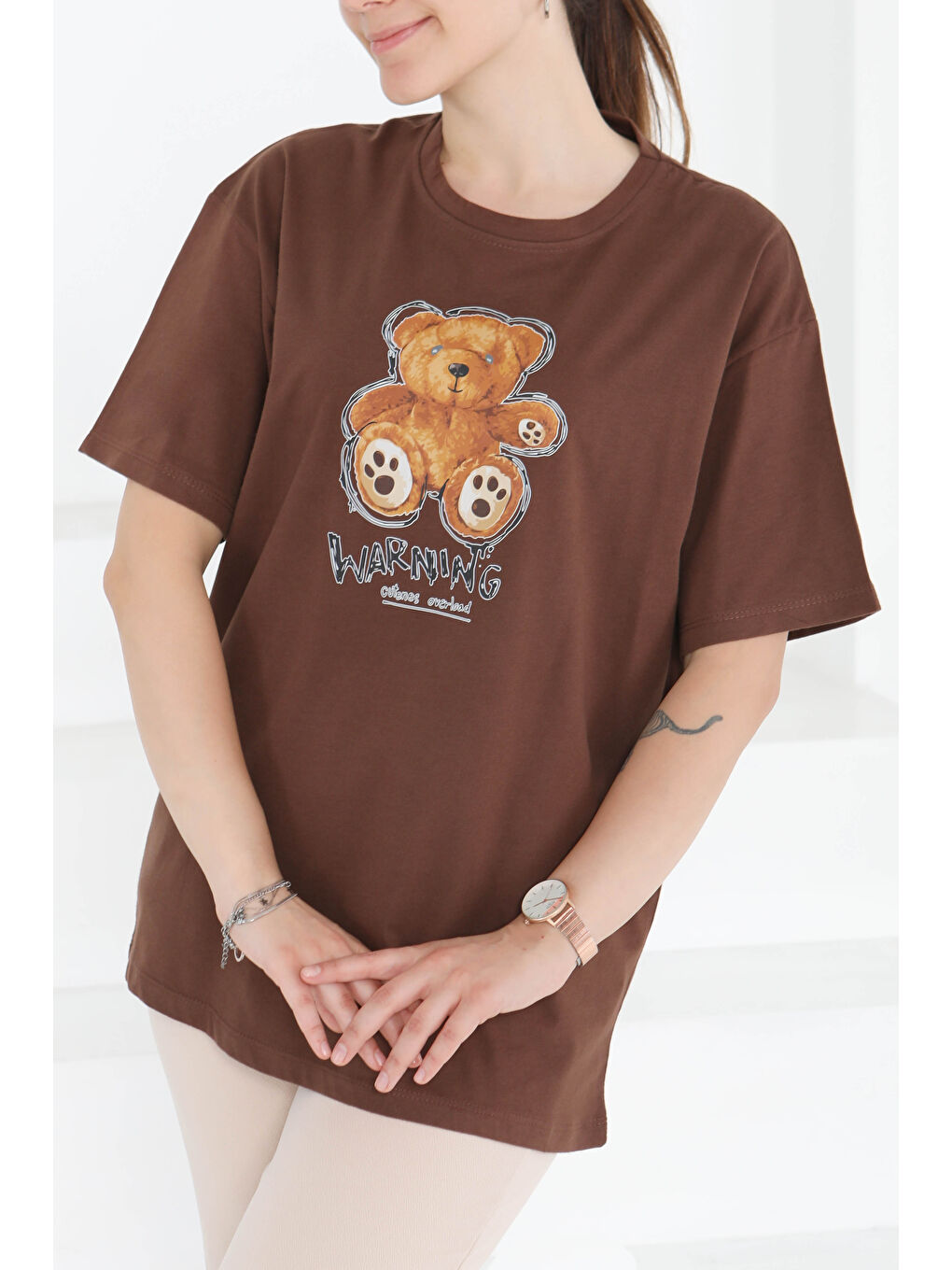 Kahverengi Baskılı Kısa Kollu T-Şhirt Kahve - 27350-3