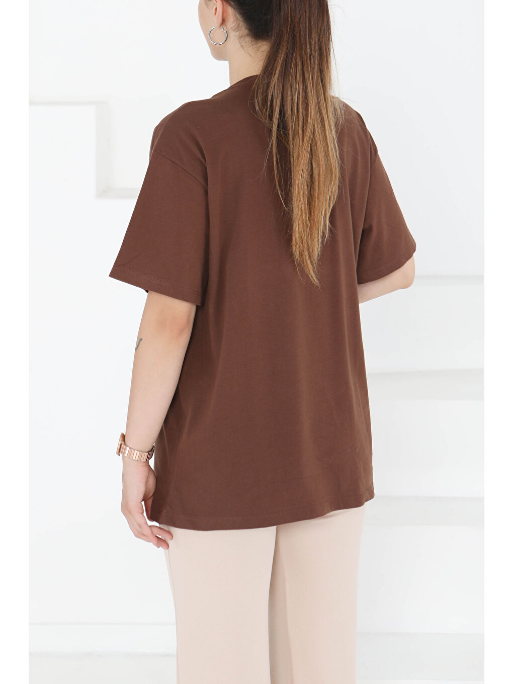 Kahverengi Baskılı Kısa Kollu T-Şhirt Kahve - 27350-4