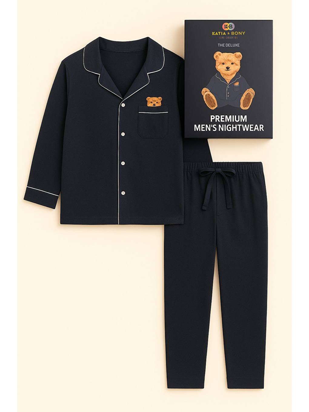 Erkek Teddy Baskılı Kutulu Pijama Takımı Lacivert