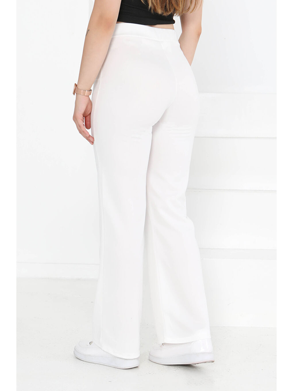 Şerit Detaylı Spor Pantolon Beyaz - 27084-3