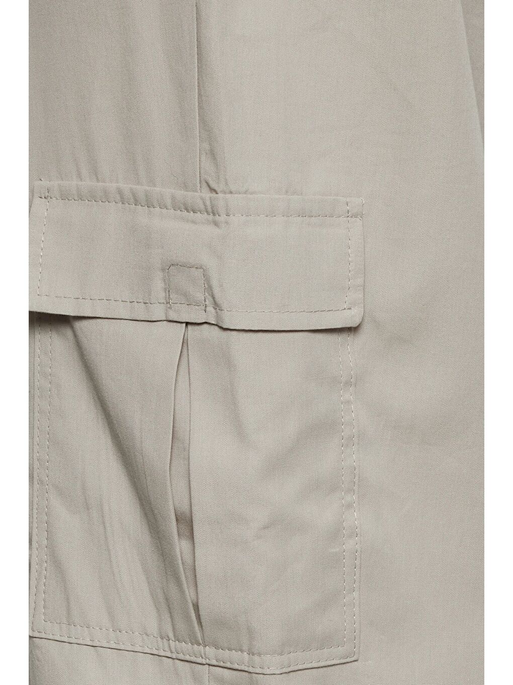 Bej Büyük Beden Paçası Lastikli Cep Detaylı Kargo Pantolon 302035-4