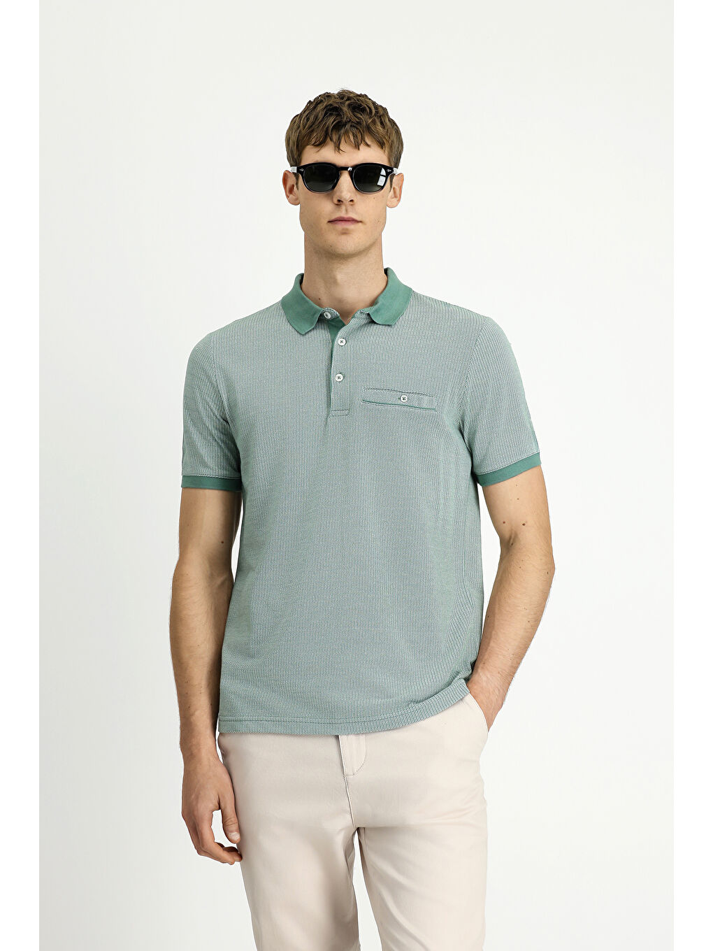 Yeşil Regular Fit Desenli Pamuklu Polo Yaka Tişört