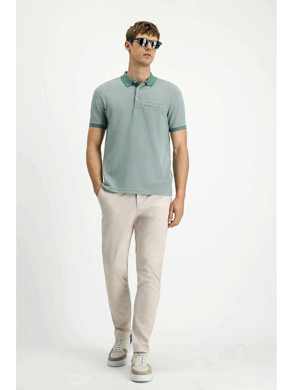 Yeşil Regular Fit Desenli Pamuklu Polo Yaka Tişört-1