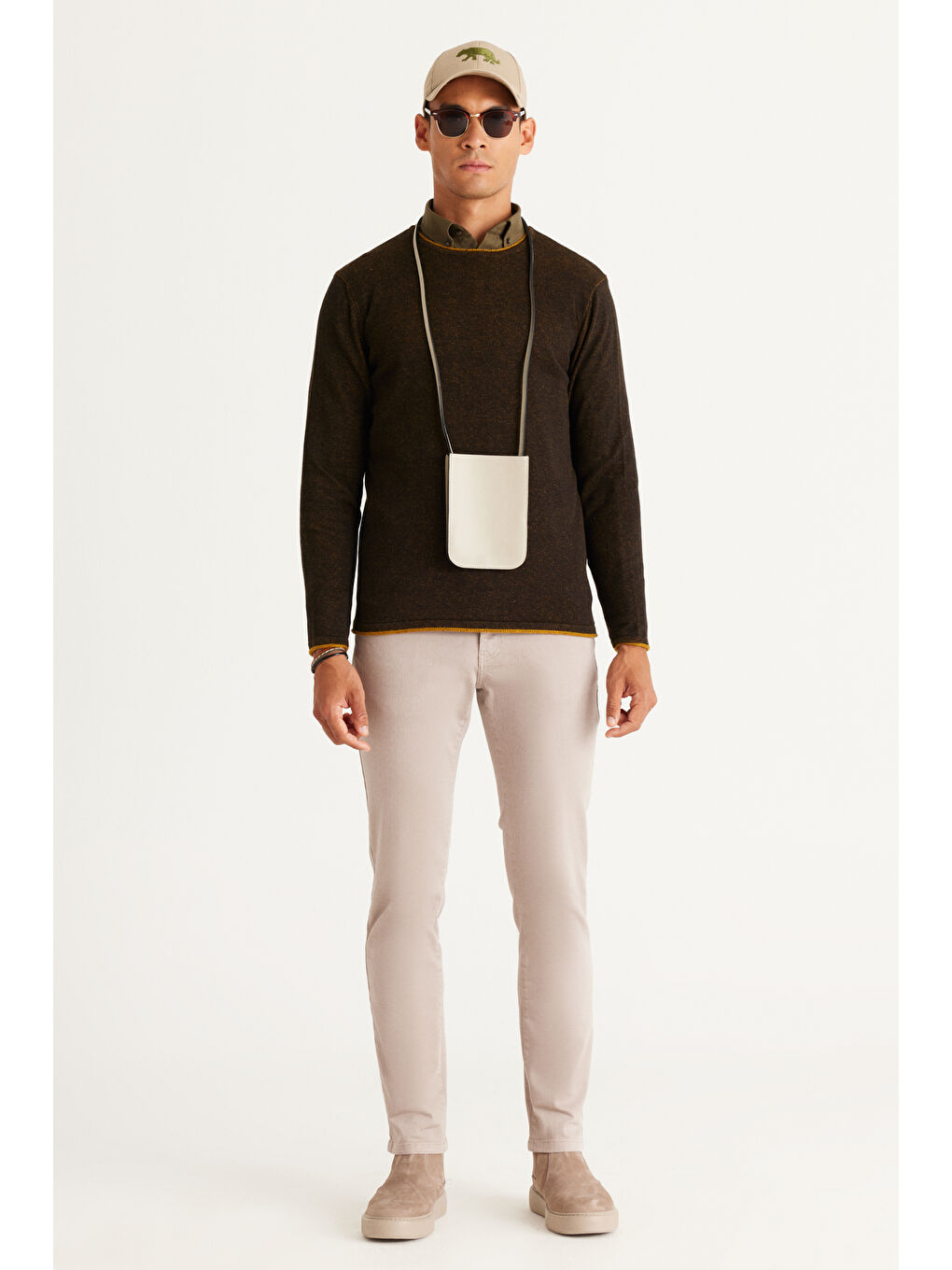 Erkek Siyah-Hardal Standart Fit Normal Kesim Bisiklet Yaka Pamuklu Triko Kazak-2