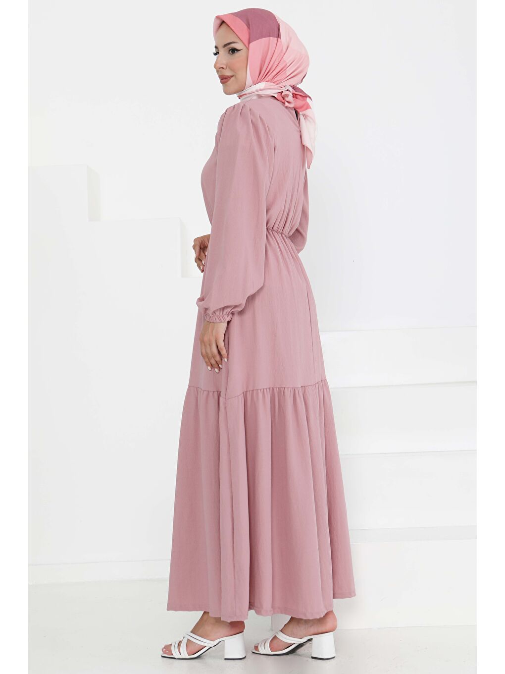 Pembe Beli Bağcıklı Elbise Gül - 27303-5