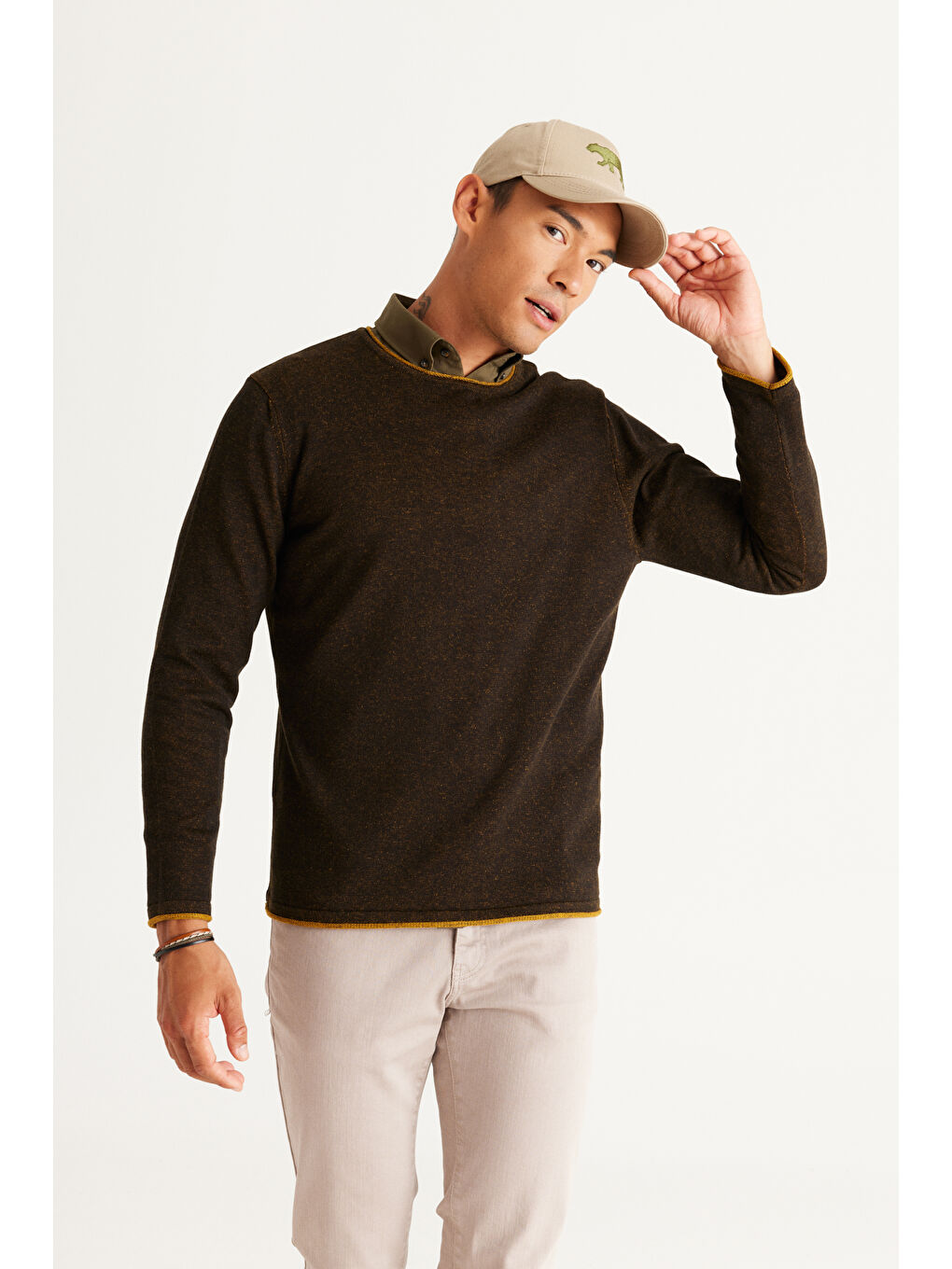 Erkek Siyah-Hardal Standart Fit Normal Kesim Bisiklet Yaka Pamuklu Triko Kazak-4