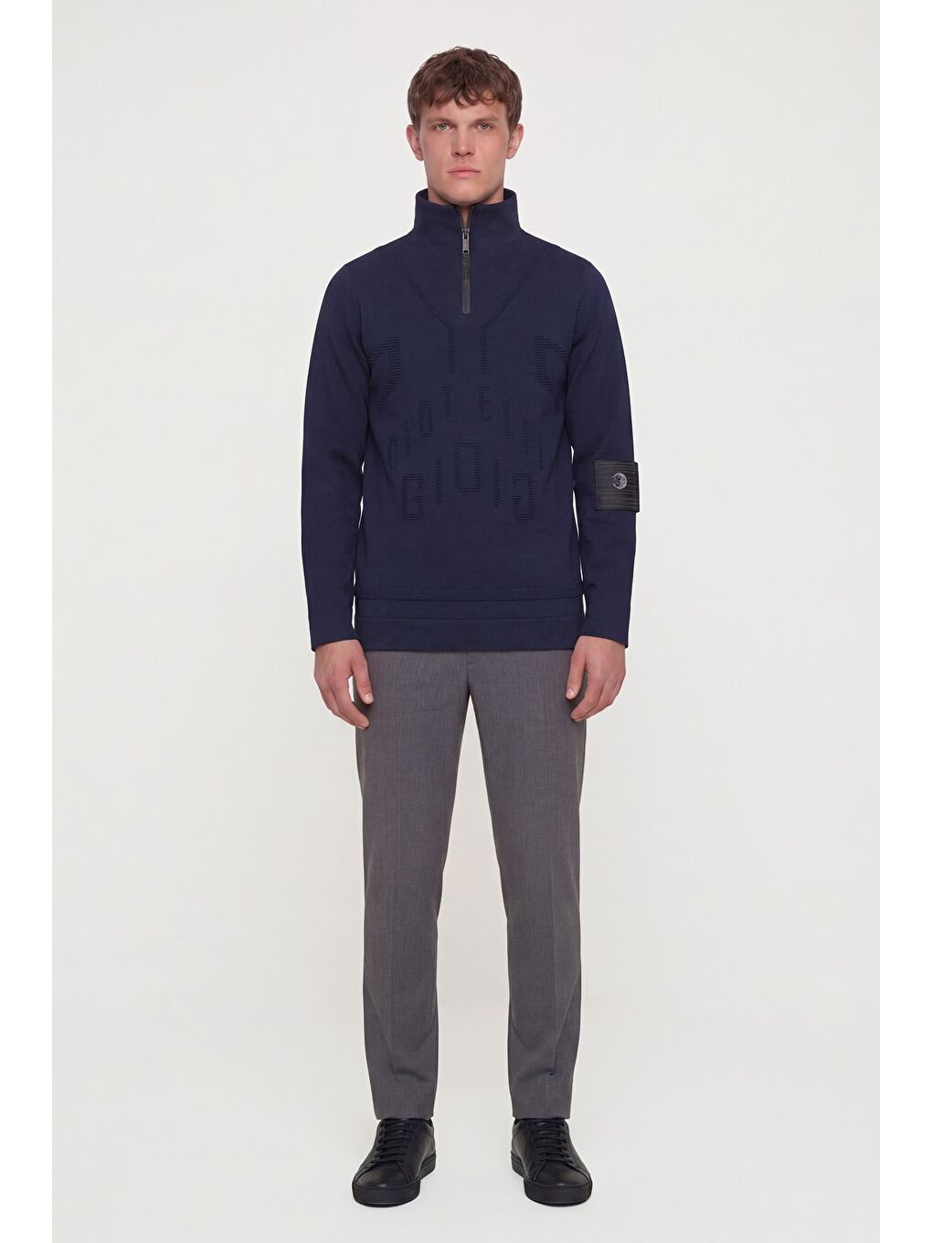 Giotelli Erkek Lacivert Normal Kesim Regular Fit Yünlü Dokuma Fermuarlı Balıkçı Yaka Triko Kazak-1
