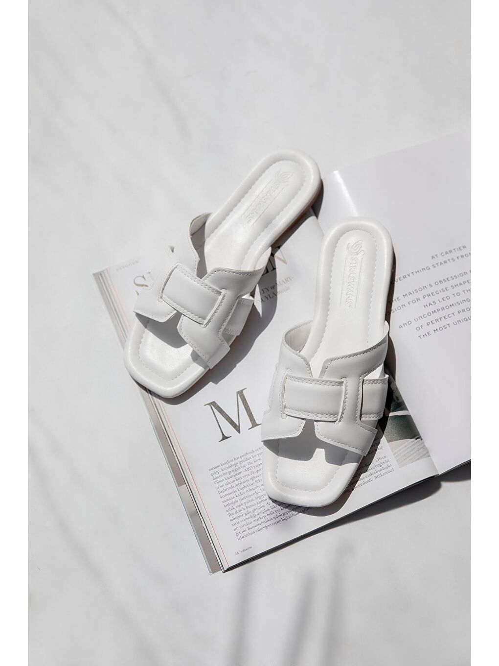 Huxx  Kadın Tek Bant  Günlük Deri Terlik Beyaz