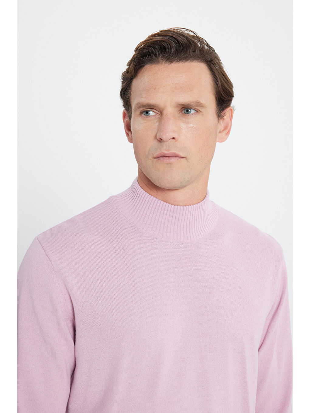 Pembe Erkek Gül Kurusu Tüylenme Yapmayan Anti-Pilling Standart Fit Yarım Balıkçı Yaka Triko Kazak-3