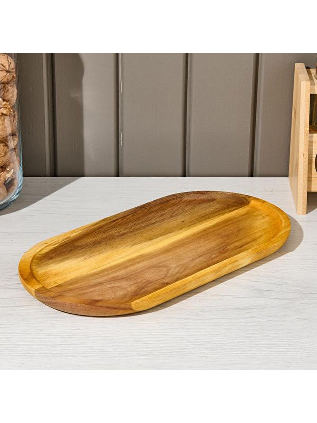 Akasya Oval Servis Sunum Tabağı - Kahverengi - 30x16x1,5 cm