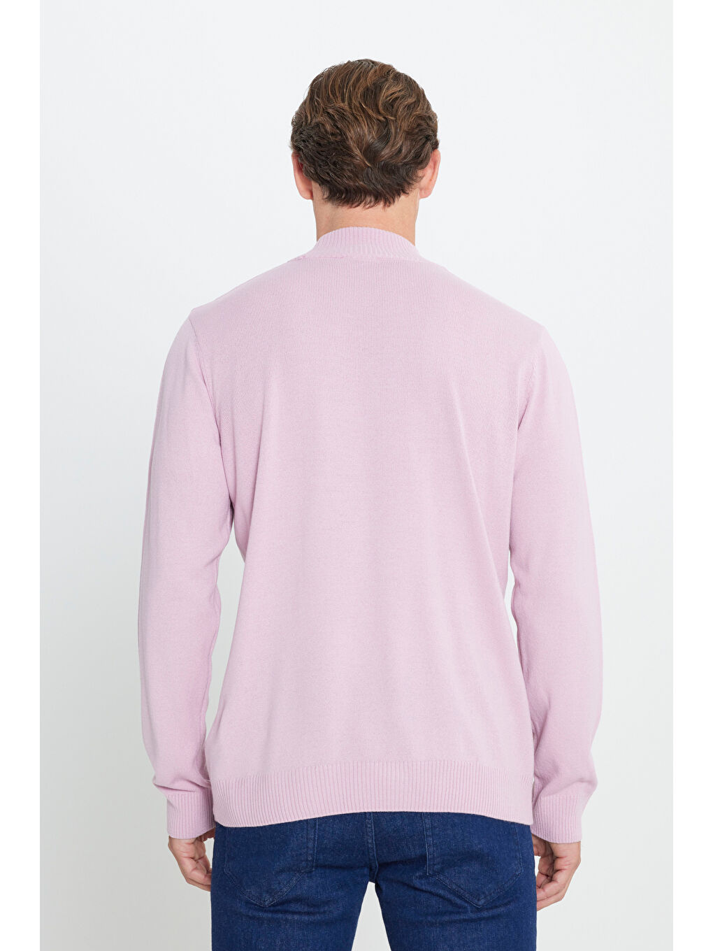 Pembe Erkek Gül Kurusu Tüylenme Yapmayan Anti-Pilling Standart Fit Yarım Balıkçı Yaka Triko Kazak-4