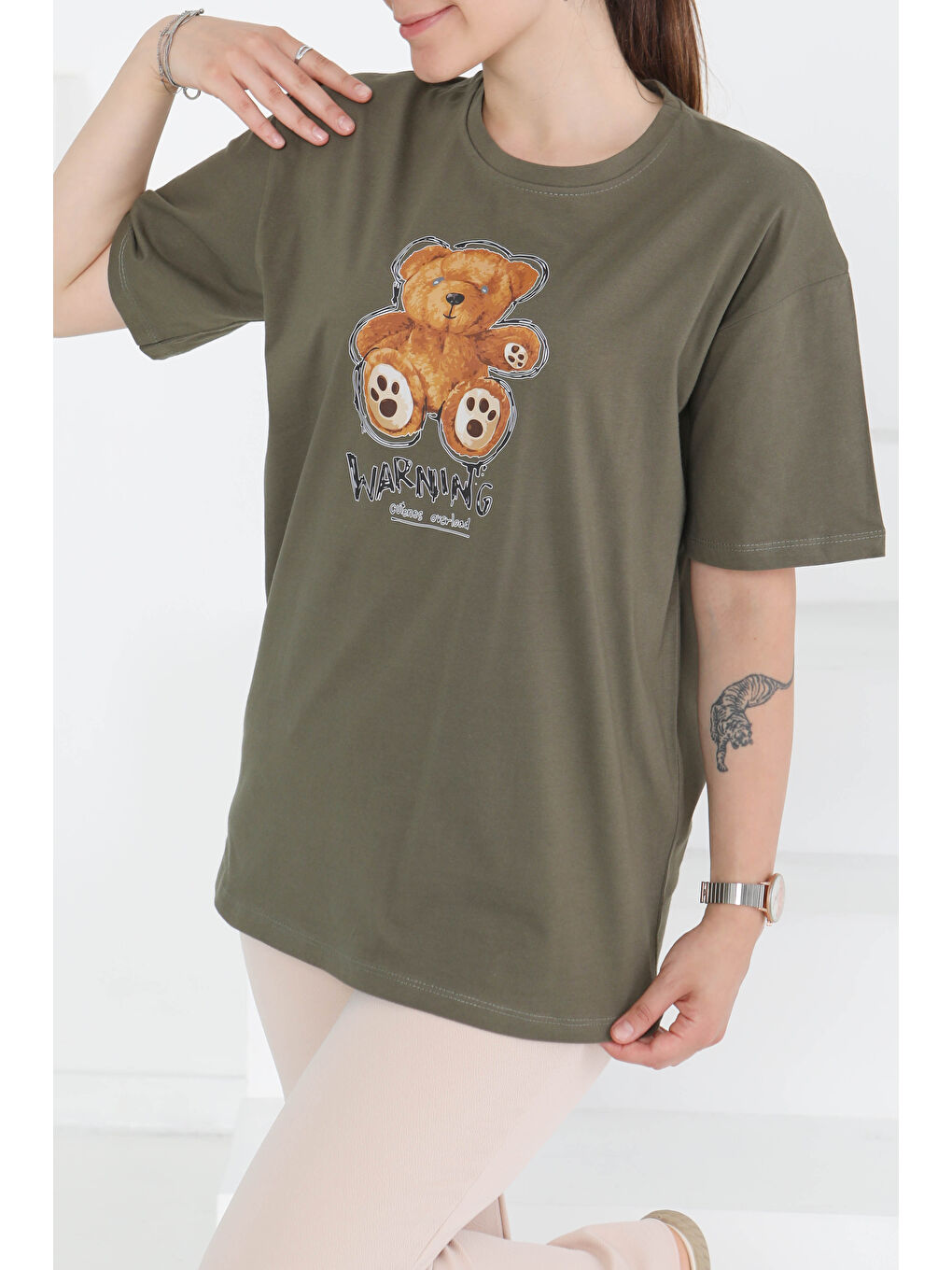 Baskılı Kısa Kollu T-Şhirt Haki - 27350-3