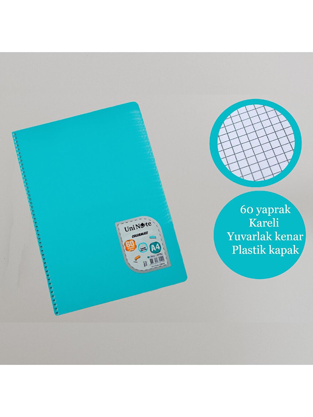 Çınar Karışık Asorti A4 60 Yaprak  Colormaxi Spiralli Defter Plastik Kapak Kareli 1 Adet