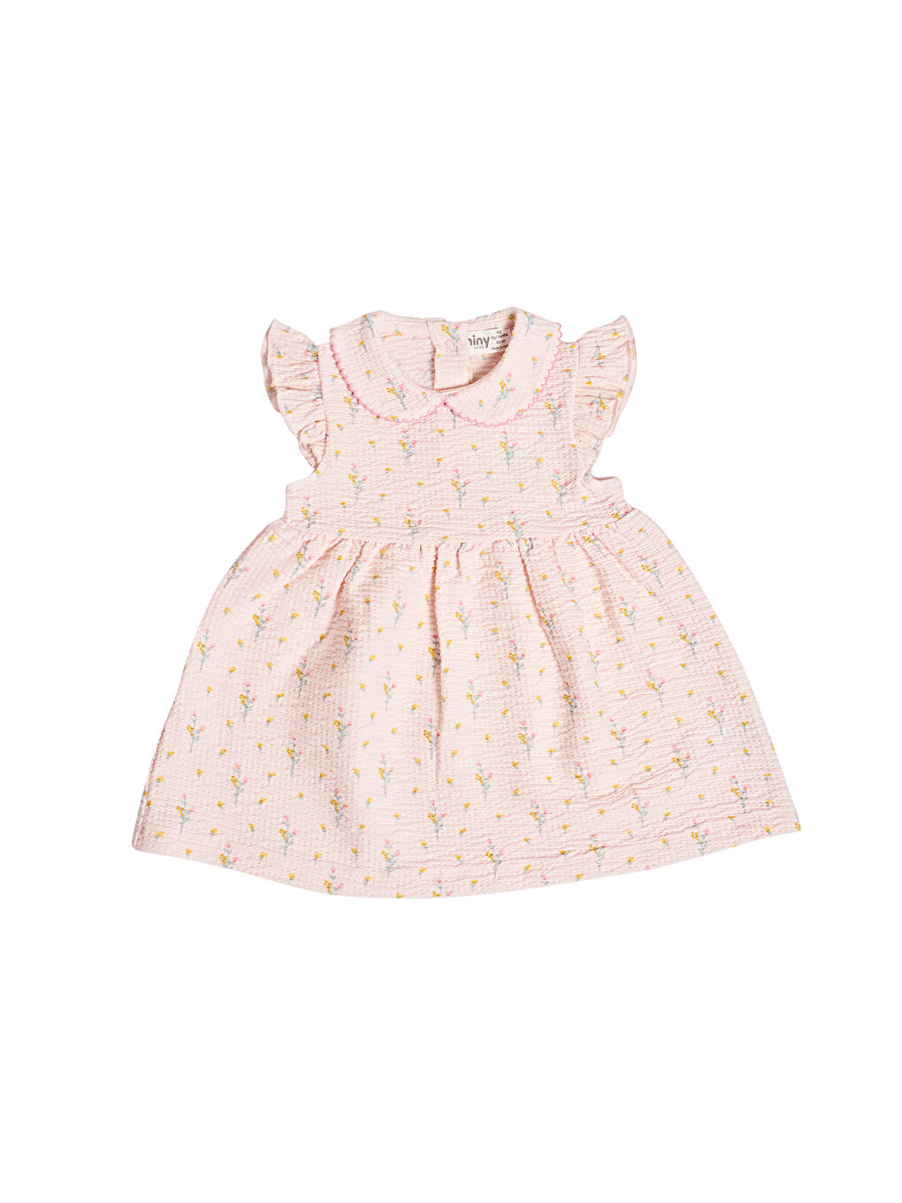 Pembe Kolları Fırfırlı Çiçek Desenli Kız Bebek Elbise-2