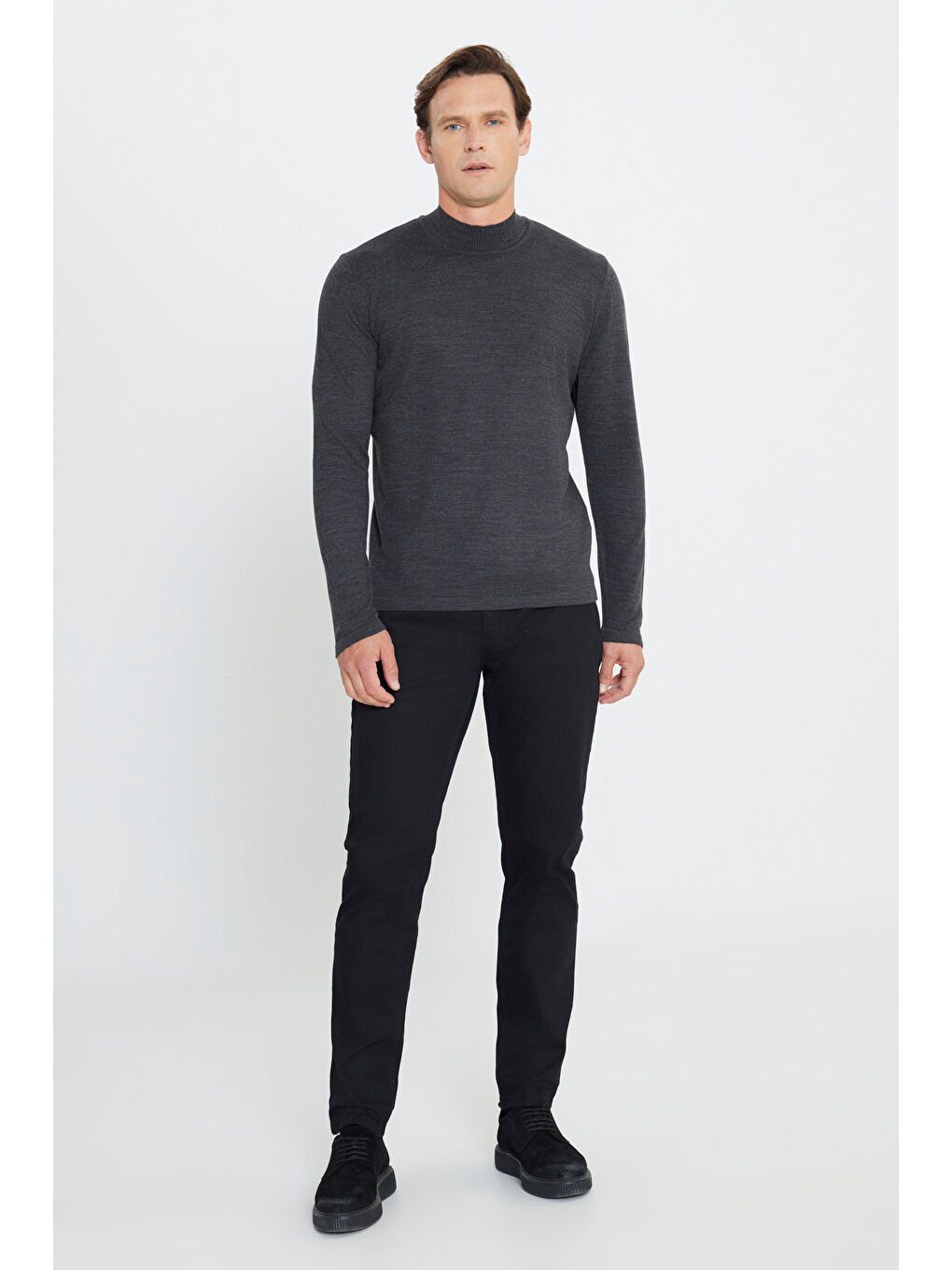 Erkek Antrasit-Melanj Tüylenme Yapmayan Anti-Pilling Standart Fit Yarım Balıkçı Yaka Triko Kazak-1