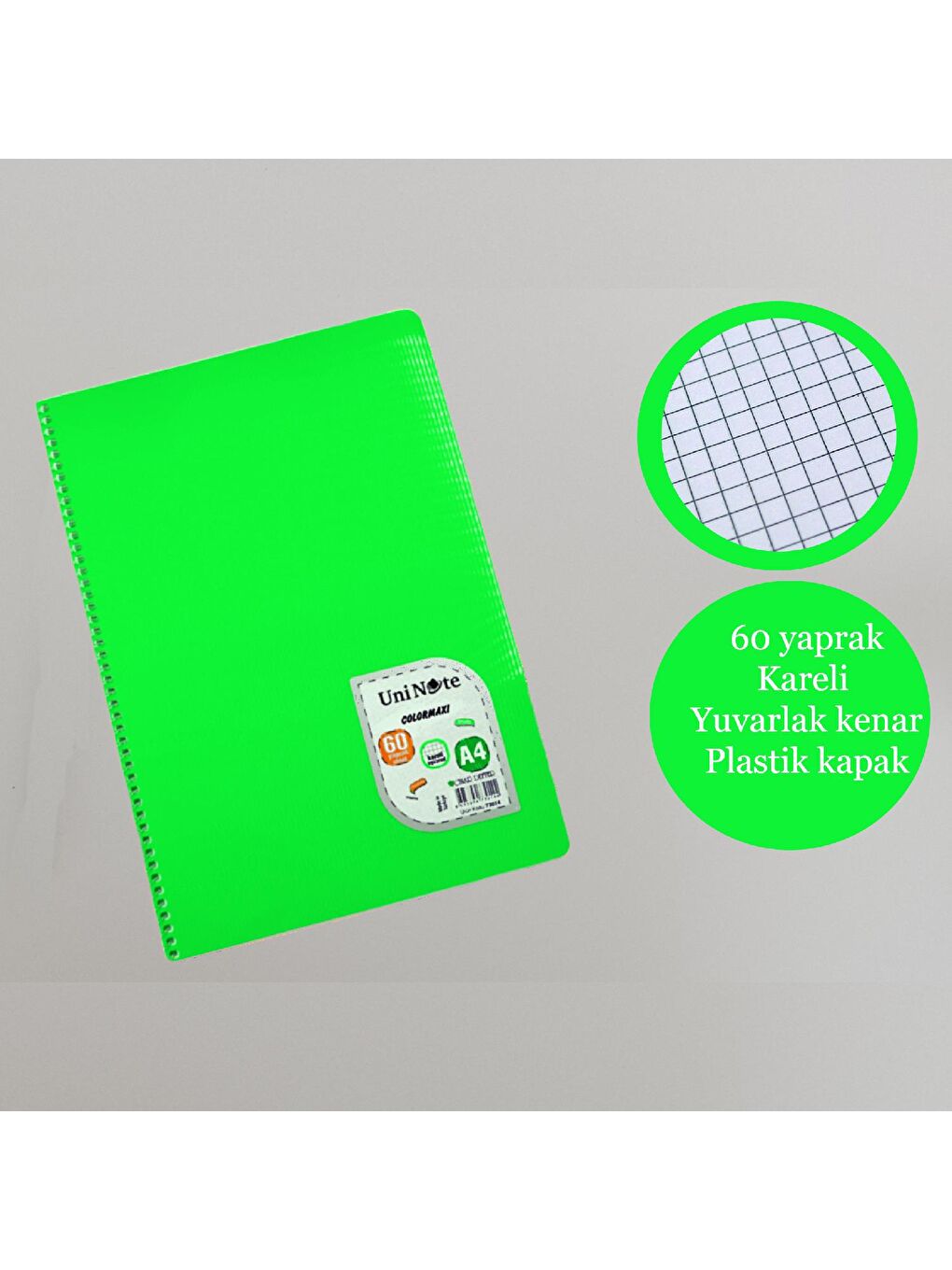 Çınar Karışık Asorti A4 60 Yaprak  Colormaxi Spiralli Defter Plastik Kapak Kareli 1 Adet - 1