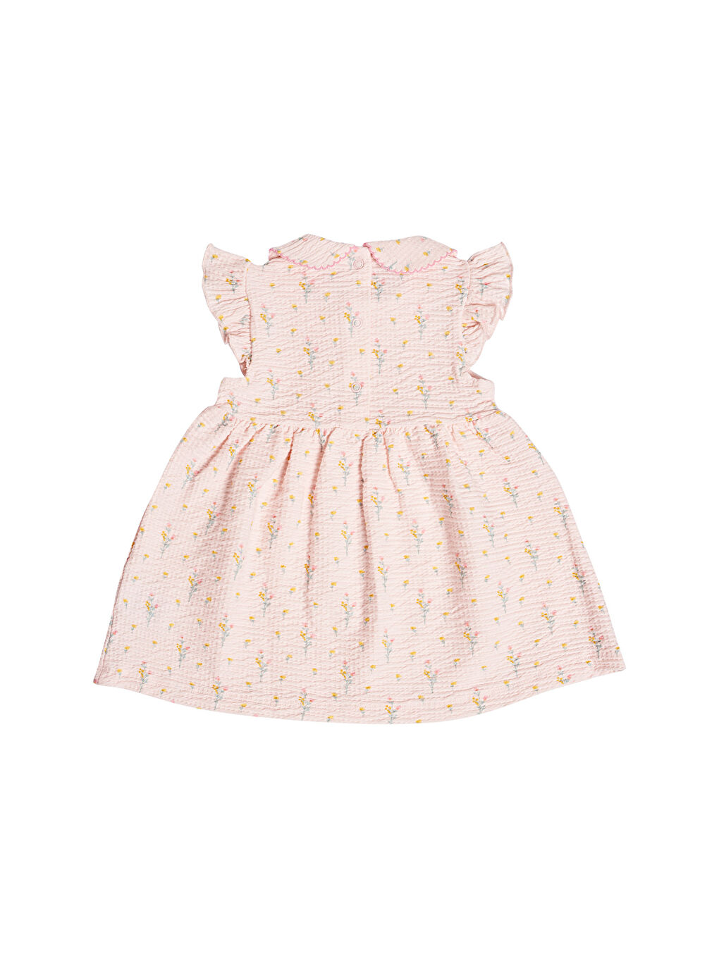 Pembe Kolları Fırfırlı Çiçek Desenli Kız Bebek Elbise-5