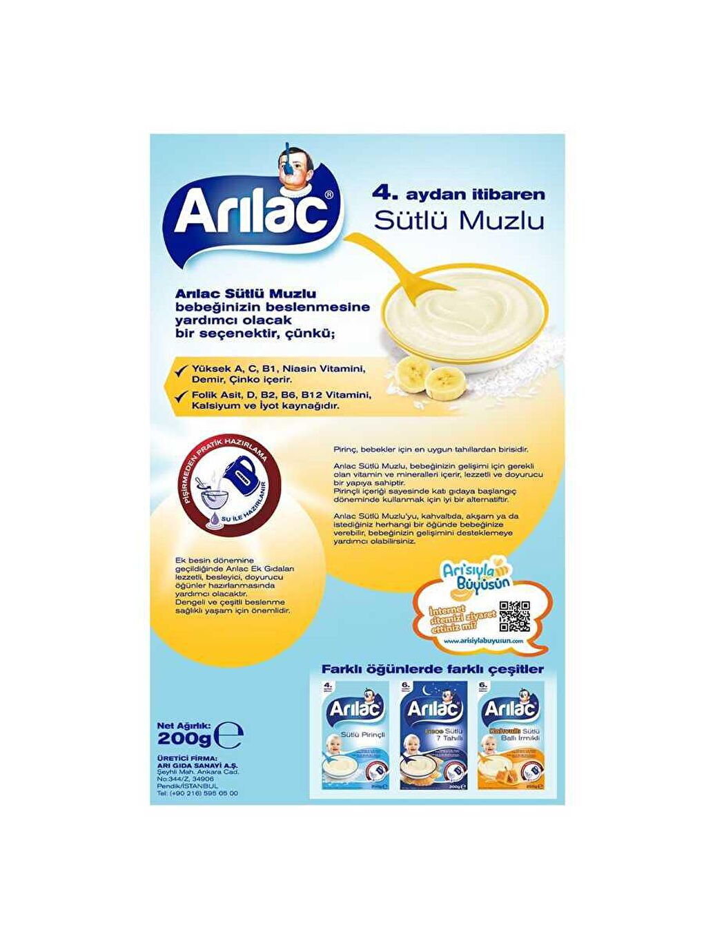 Arılac Renksiz Instant Ek Gıda Sütlü Muzlu 200 gr - 1