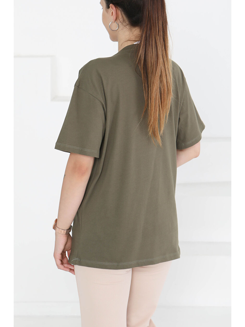 Baskılı Kısa Kollu T-Şhirt Haki - 27350-4