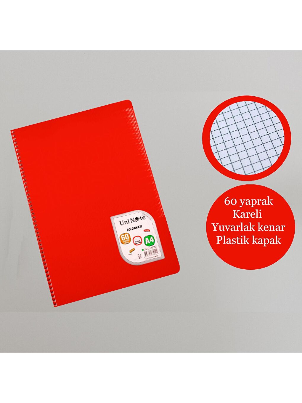 Çınar Karışık Asorti A4 60 Yaprak  Colormaxi Spiralli Defter Plastik Kapak Kareli 1 Adet - 3