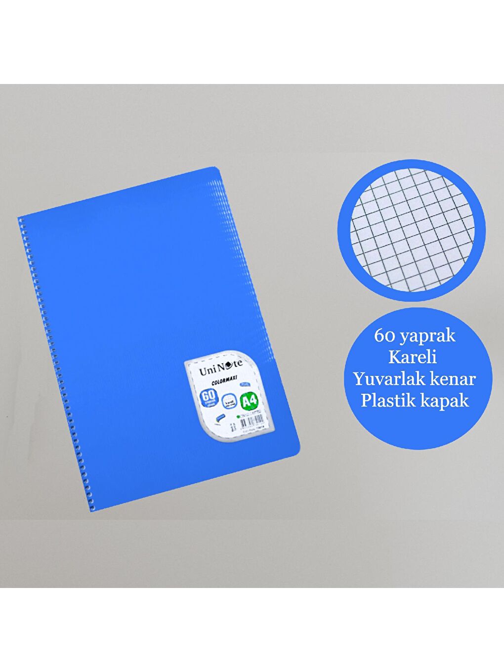 Çınar Karışık Asorti A4 60 Yaprak  Colormaxi Spiralli Defter Plastik Kapak Kareli 1 Adet - 4