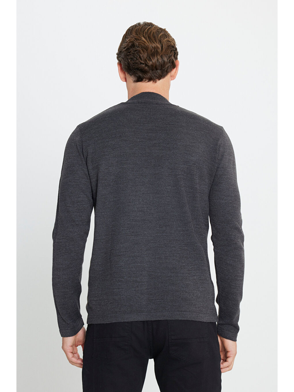 Erkek Antrasit-Melanj Tüylenme Yapmayan Anti-Pilling Standart Fit Yarım Balıkçı Yaka Triko Kazak-4