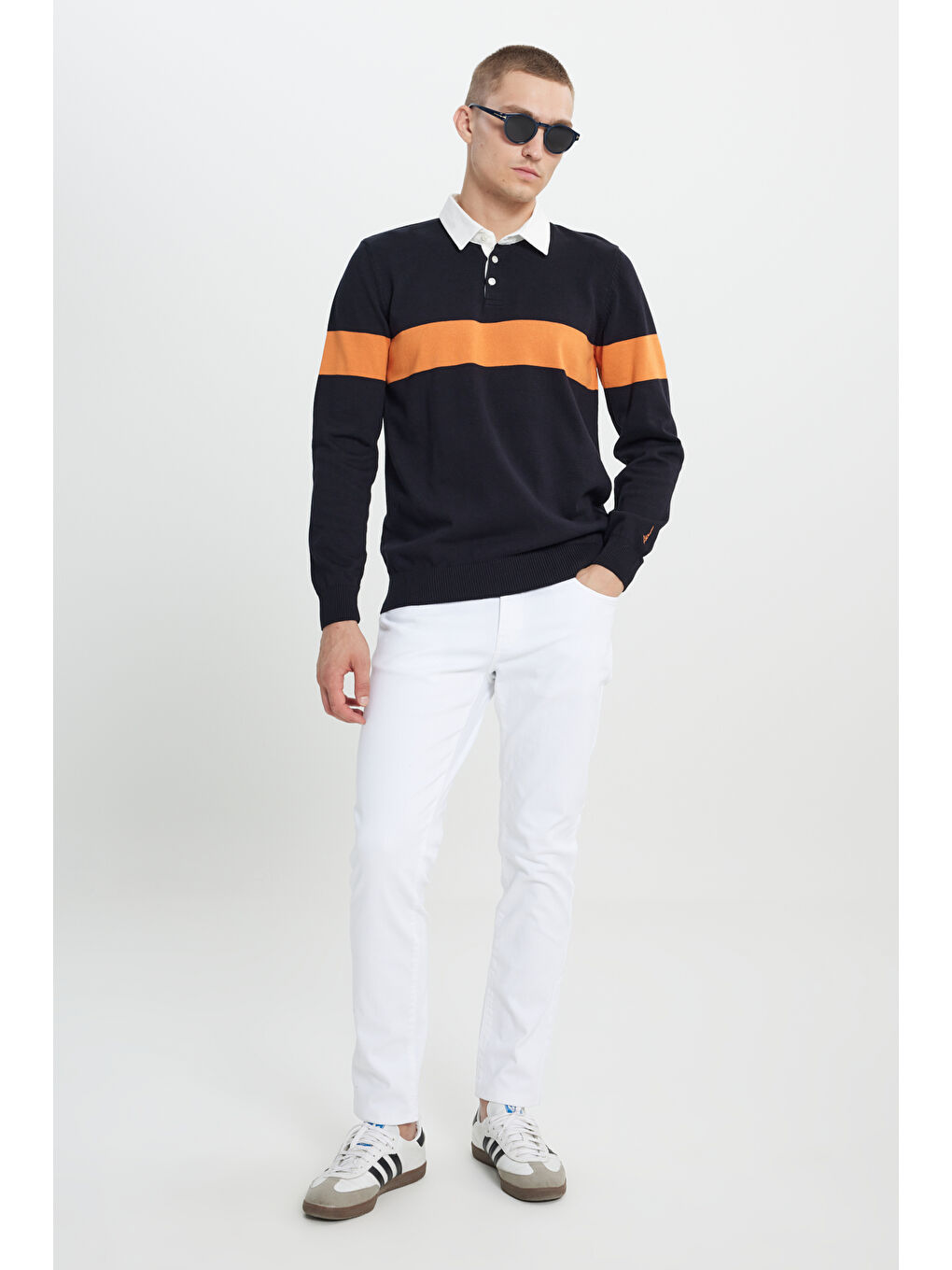 Erkek Siyah-Hardal Standart Fit Normal Kesim Polo Yaka %100 Pamuklu Desenli Triko Kazak-1