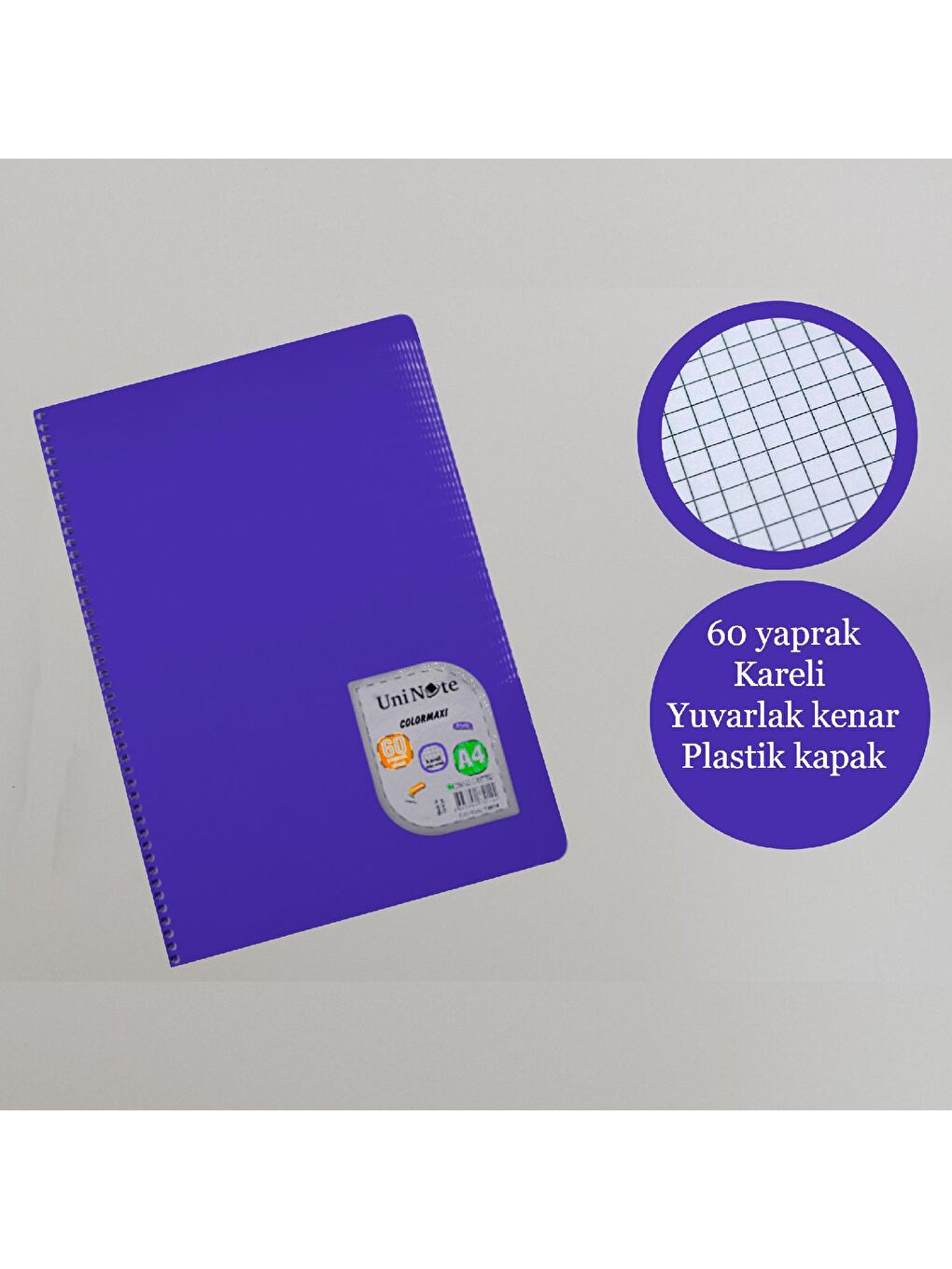 Çınar Karışık Asorti A4 60 Yaprak  Colormaxi Spiralli Defter Plastik Kapak Kareli 1 Adet - 5