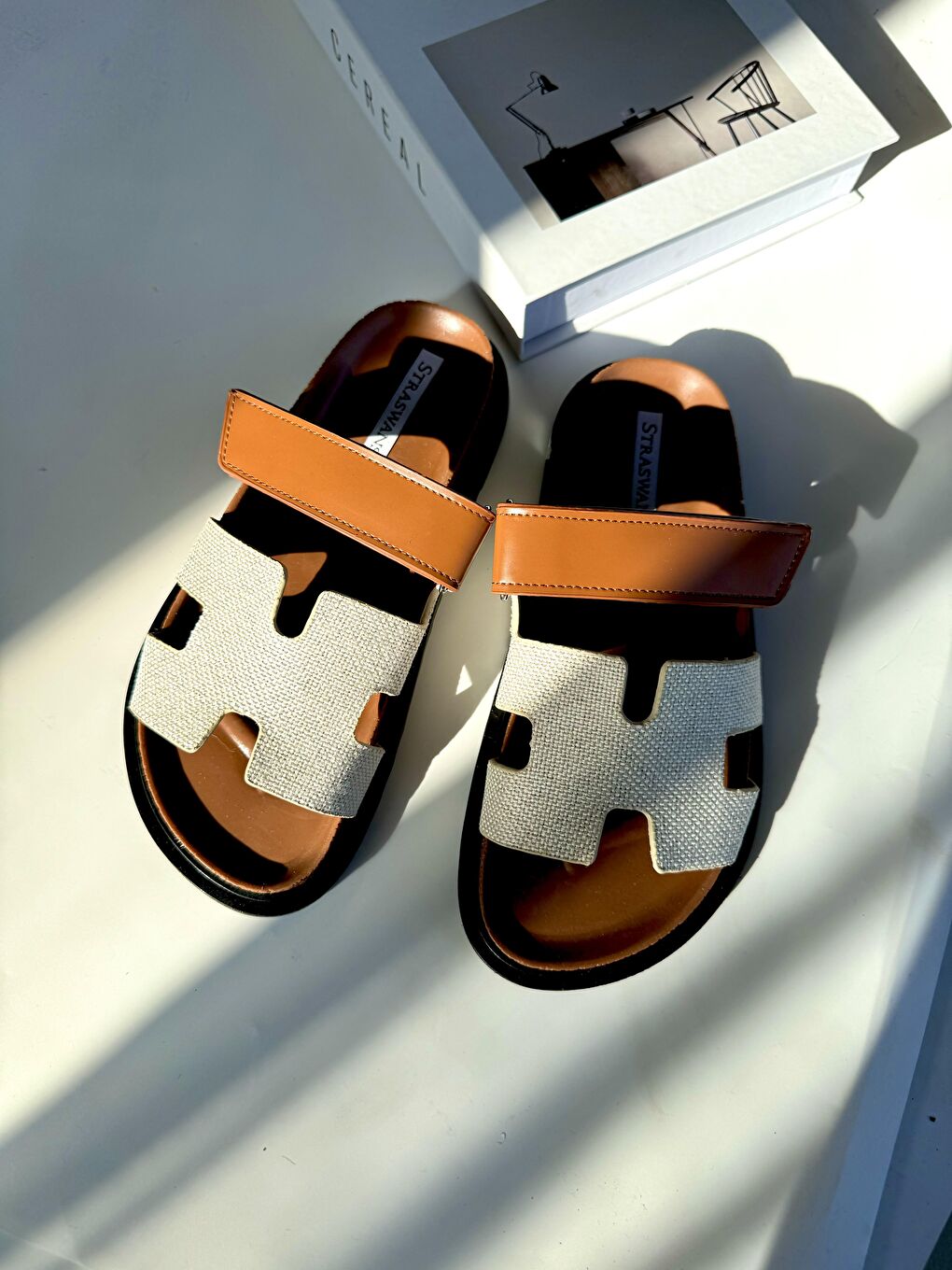 Palmeira  Kadın  Cırt  Bantlı  Deri  Terlik Bej-Hasır-2