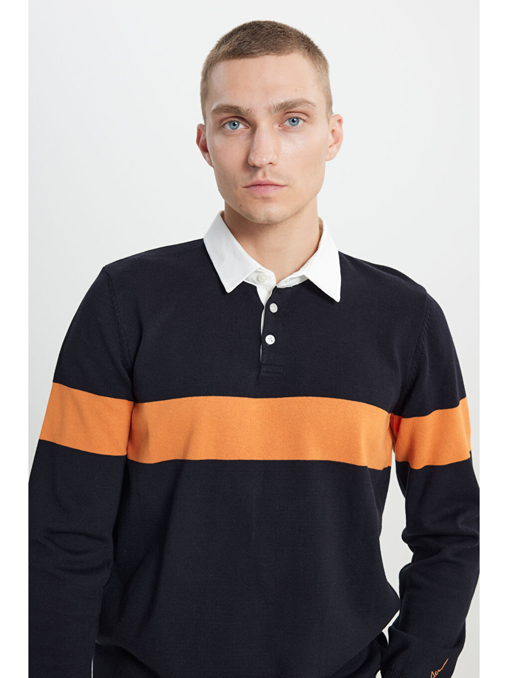 Erkek Siyah-Hardal Standart Fit Normal Kesim Polo Yaka %100 Pamuklu Desenli Triko Kazak-4