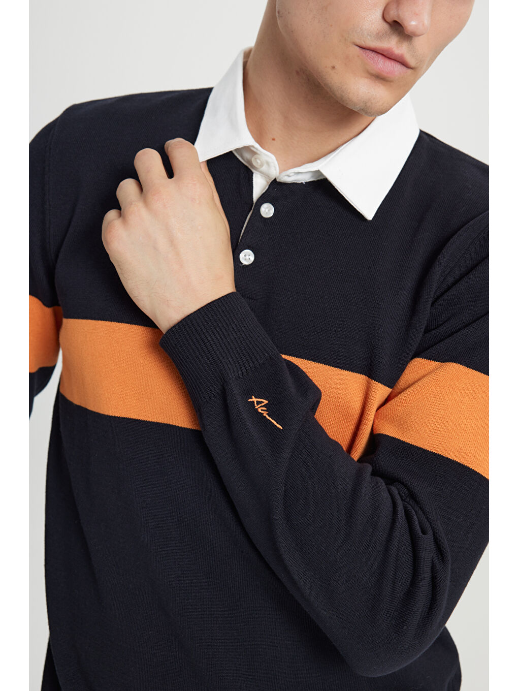 Erkek Siyah-Hardal Standart Fit Normal Kesim Polo Yaka %100 Pamuklu Desenli Triko Kazak-5