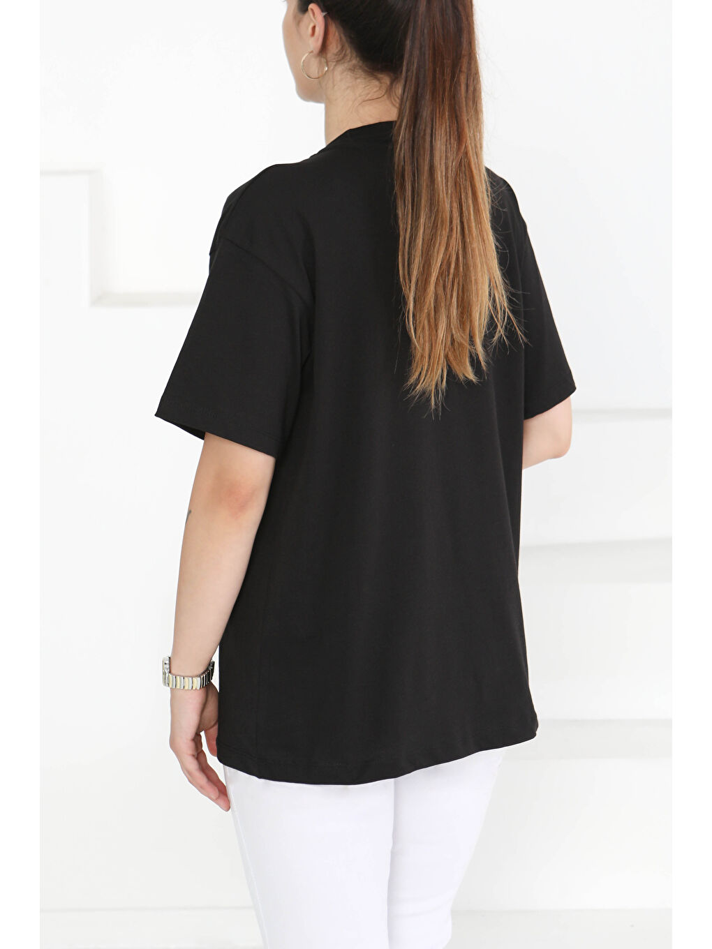 Baskılı Taşlı T-Şhirt Siyah - 27375-5