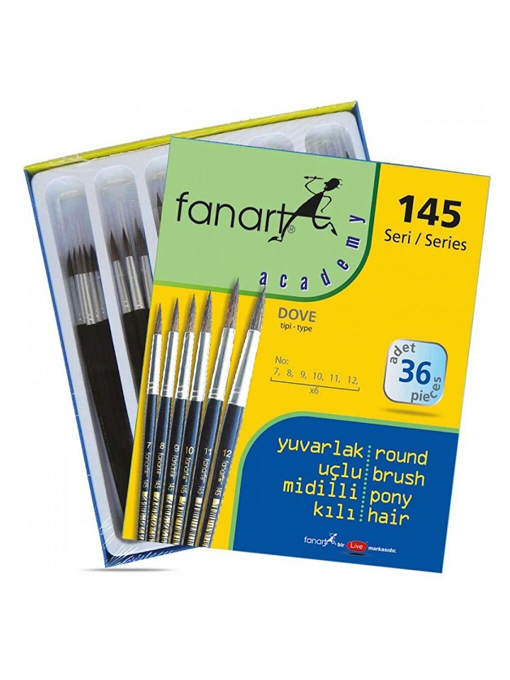 Academy Seri 145 Midilli Kılı Fırça Seti Yuvarlak Uç No:7-8-9-10-11-12 36 lı (7145.S3)