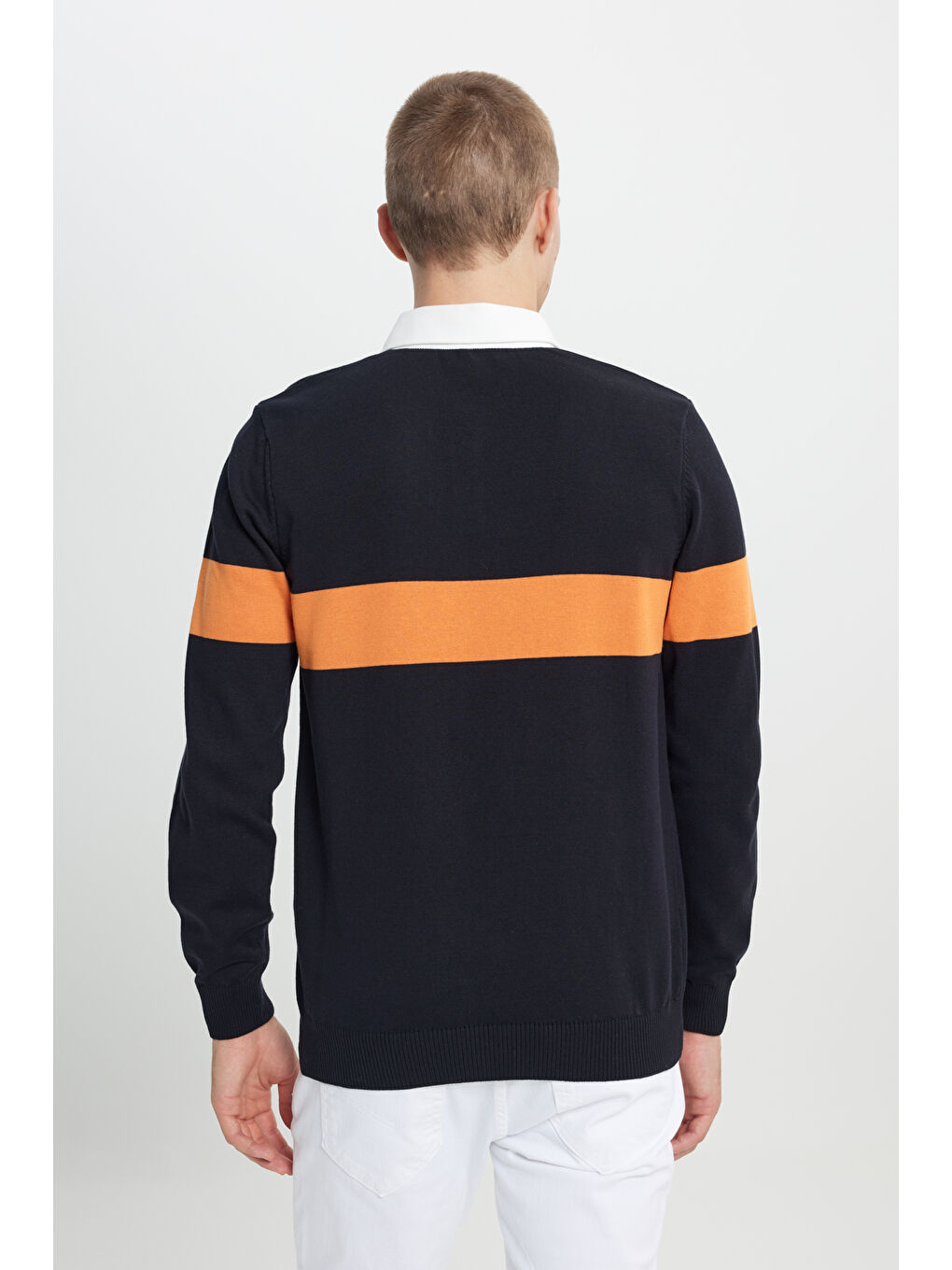 Erkek Siyah-Hardal Standart Fit Normal Kesim Polo Yaka %100 Pamuklu Desenli Triko Kazak-6