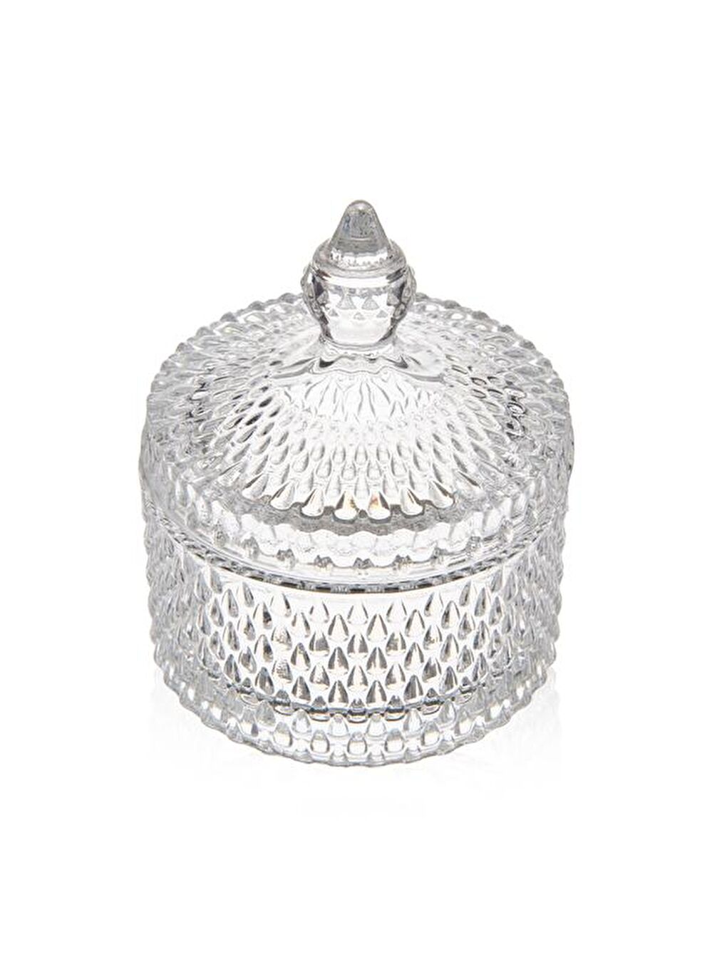 Renksiz Baklava Desenli Kapaklı Cam Şekerlik - Şeffaf - 10 cm-3