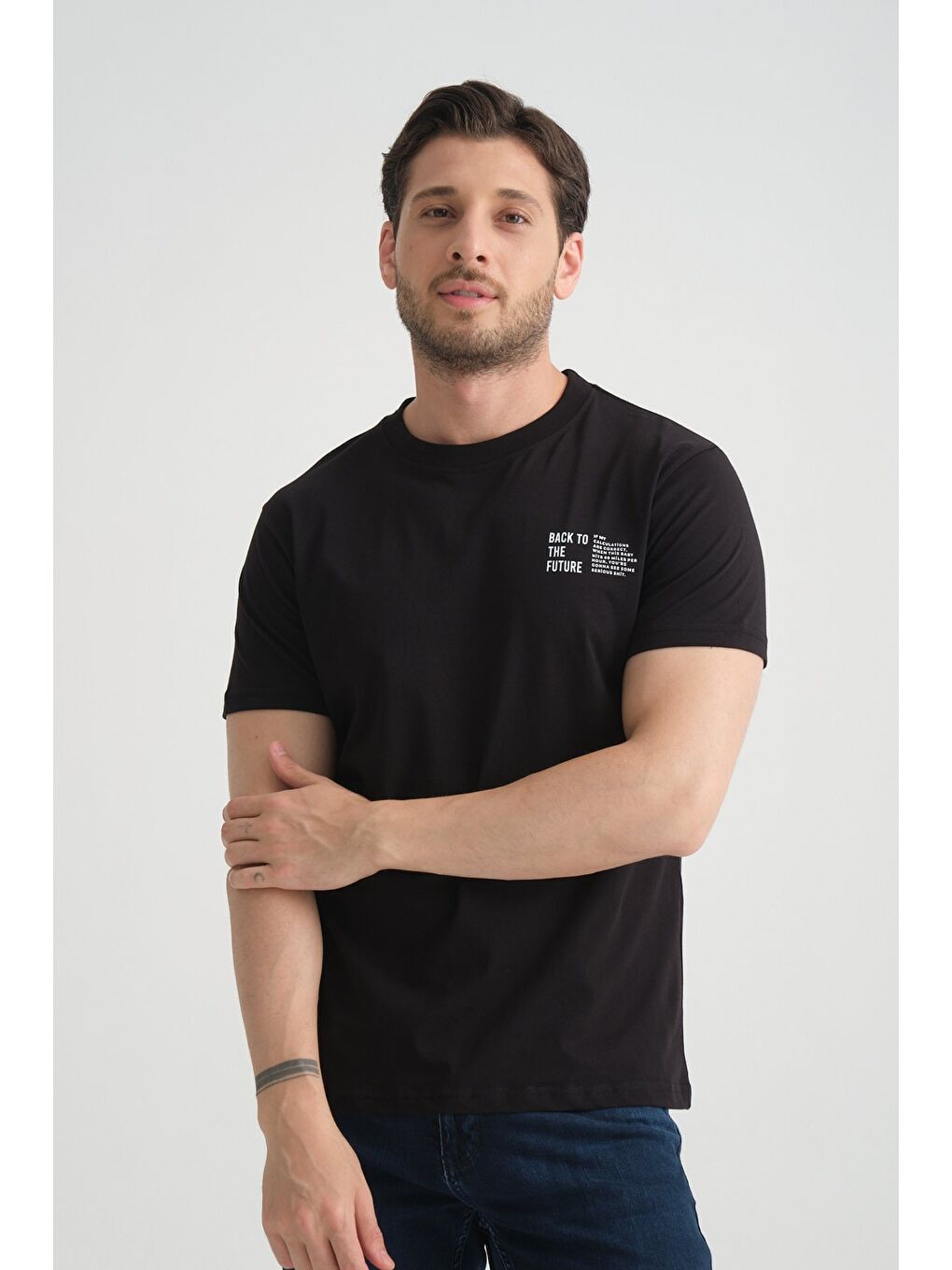 Siyah Shooter Erkek Pamuklu T-Shirt Premium Kalite Minimal Tasarım Regular Kalıp