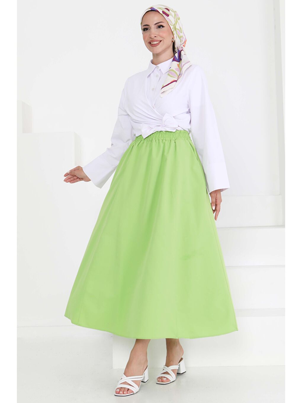 Yeşil Cepli Keten Etek Fistik Yesili - 27294