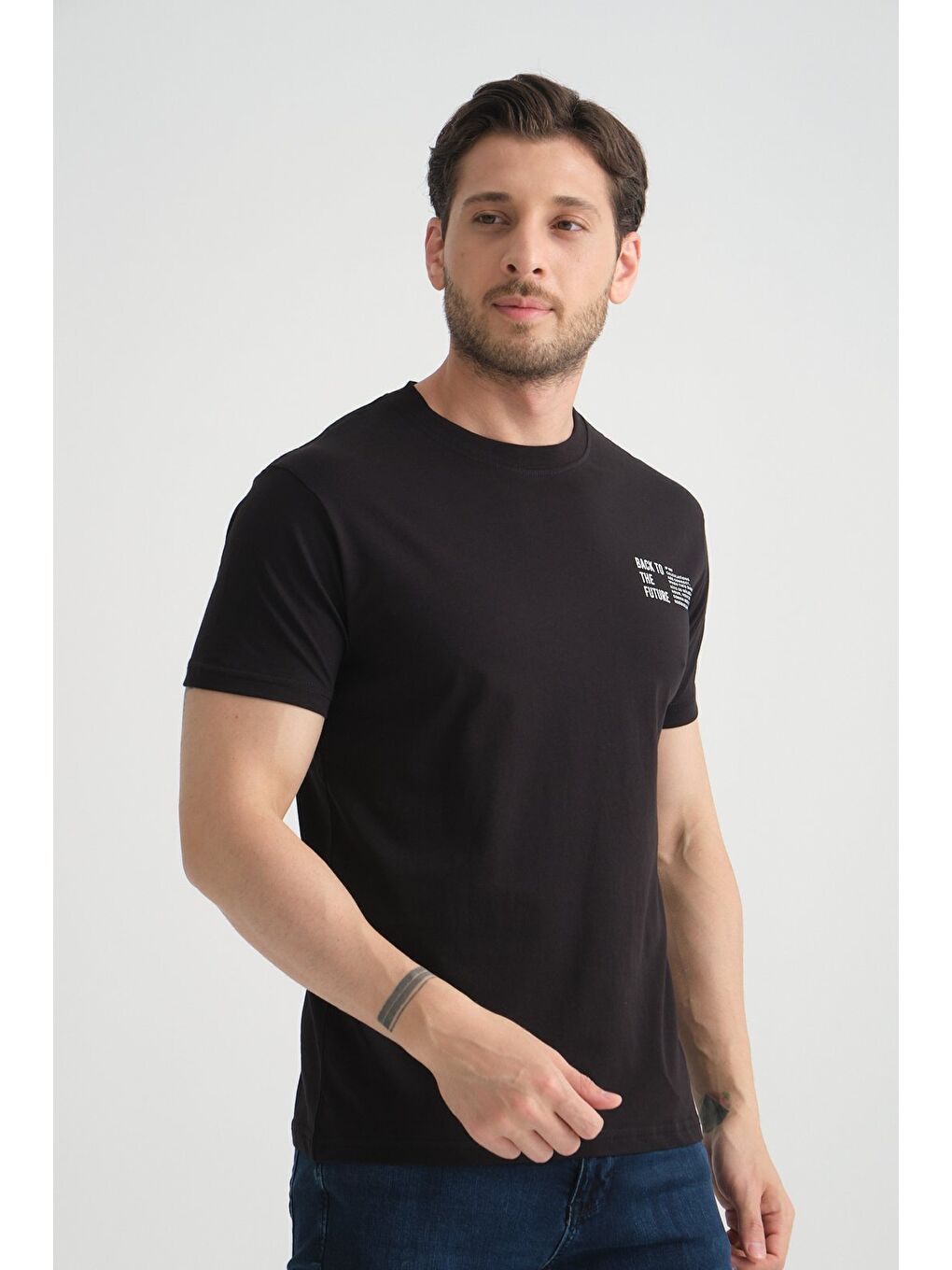 Siyah Shooter Erkek Pamuklu T-Shirt Premium Kalite Minimal Tasarım Regular Kalıp-3