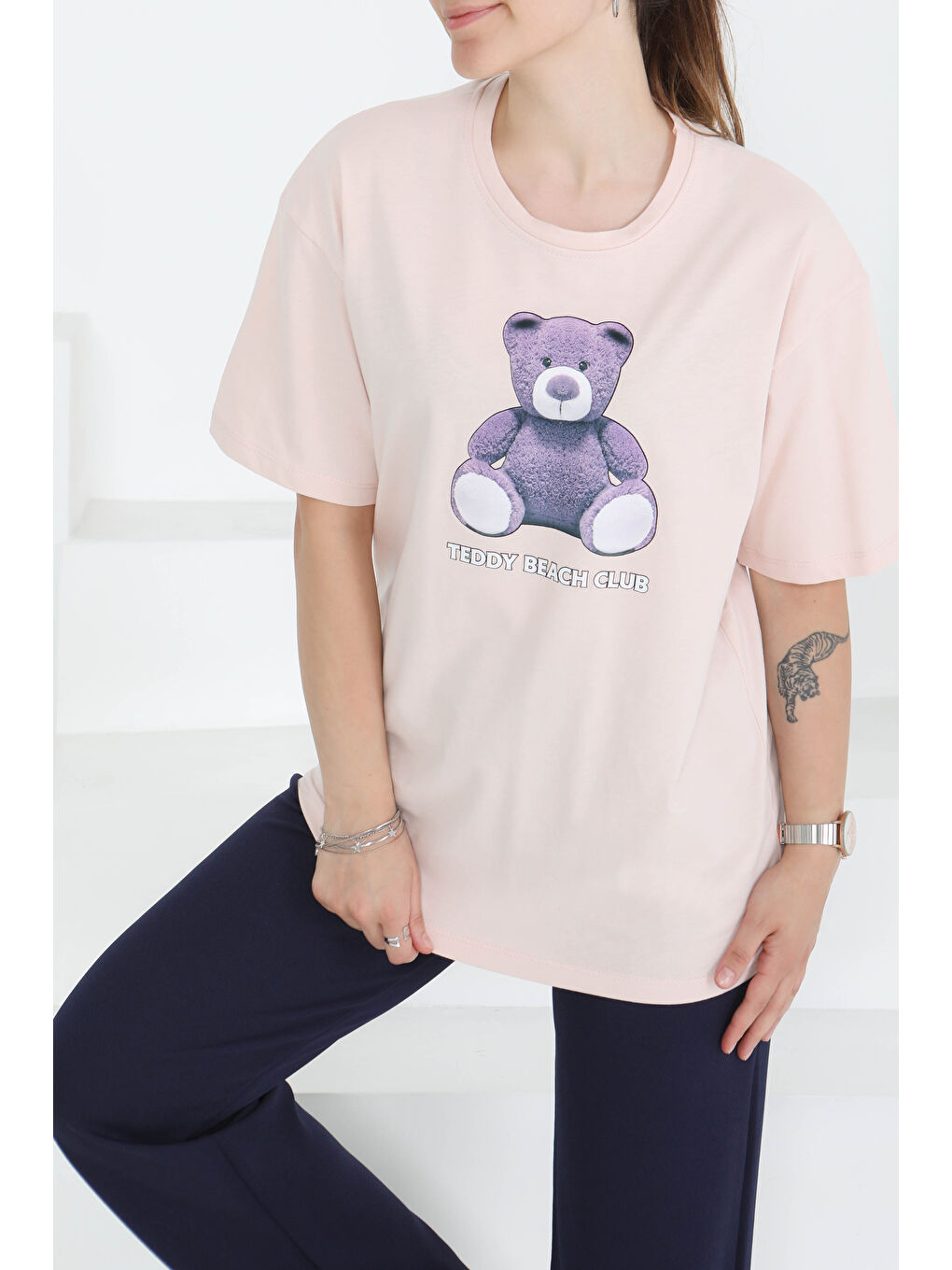 Pembe Baskılı Kısa Kollu T-Şhirt Pudra - 27347