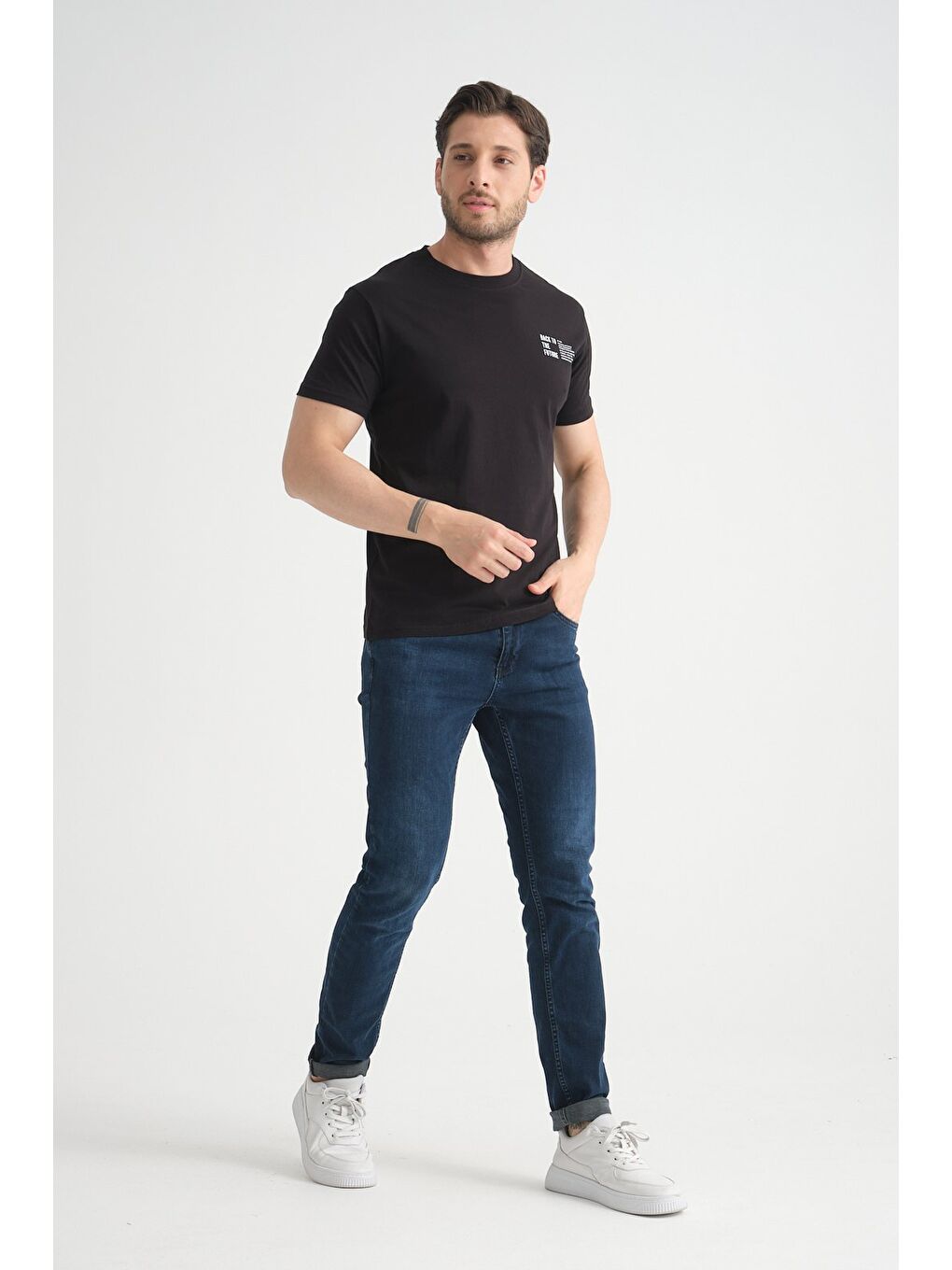 Siyah Shooter Erkek Pamuklu T-Shirt Premium Kalite Minimal Tasarım Regular Kalıp-5