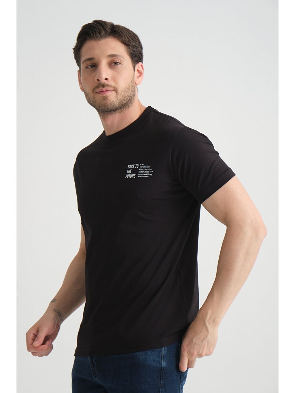 Siyah Shooter Erkek Pamuklu T-Shirt Premium Kalite Minimal Tasarım Regular Kalıp-6