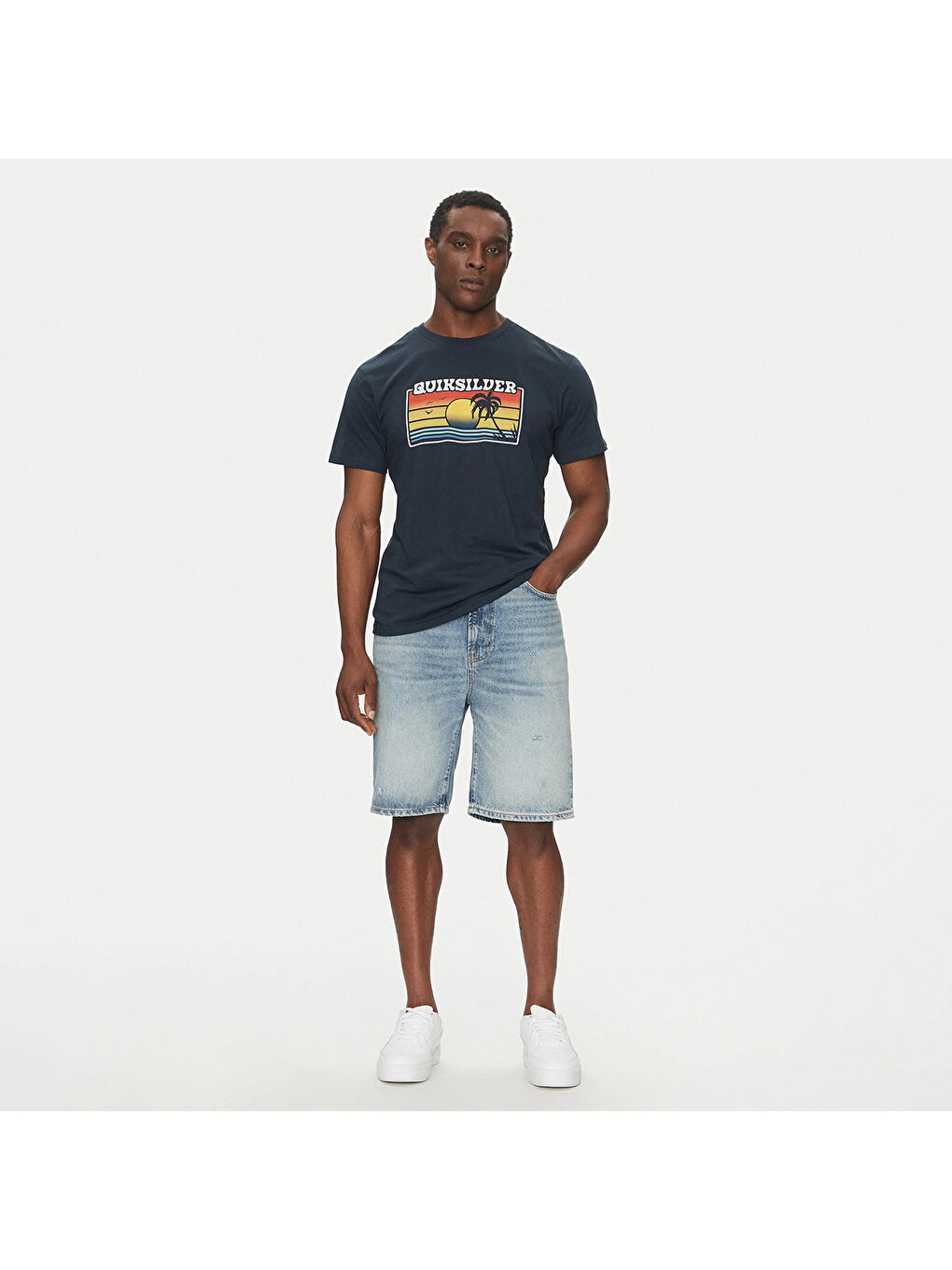 Sun Faded Erkek Mavi Yuvarlak Yaka Tişört-1