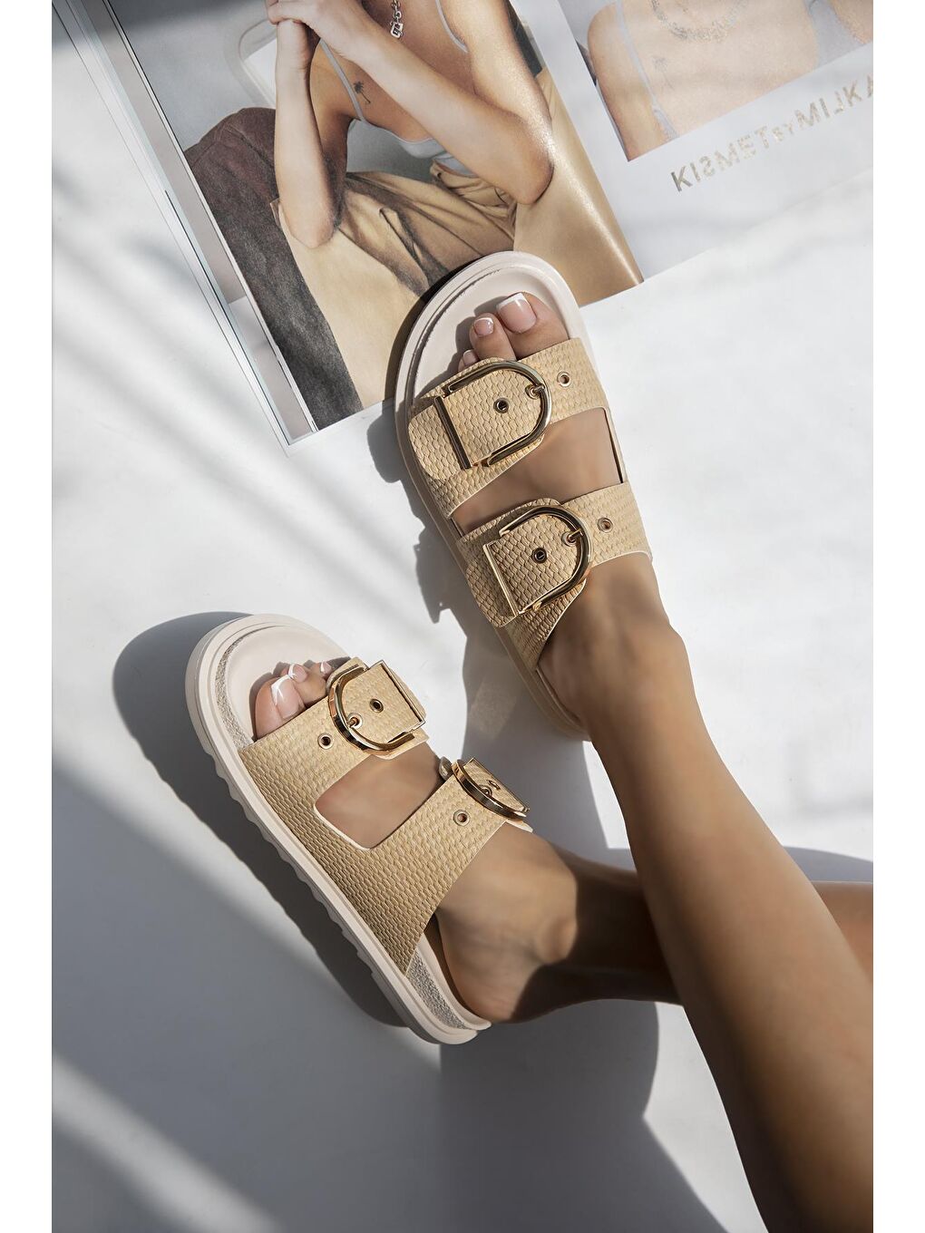 Forster Kadın Toka  Detay  Günlük Konfor Hasır Terlik Bej-1