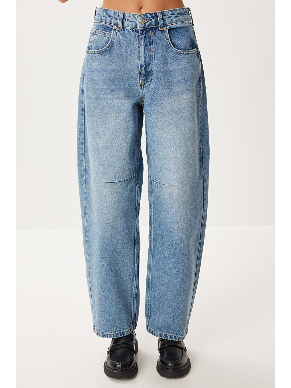 Mavi Yüksek Bel Balon Baggy Jean P0112 ORTA MAVİ LRI0018-2