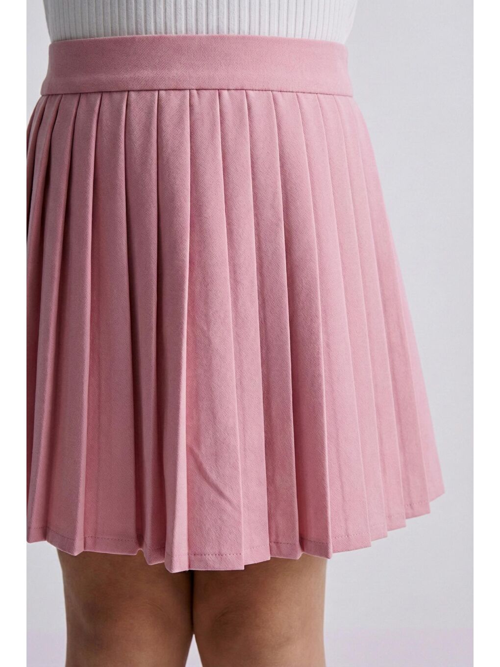 Beyaz Kız Çocuk Pamuklu Ekru Yelekli T-Shirt Ve Pembe Pileli Etek Takım-4