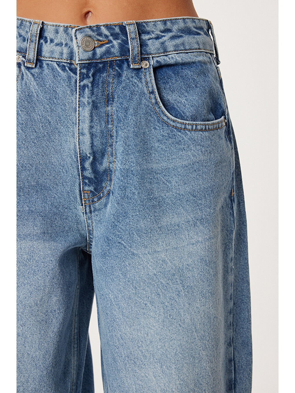 Mavi Yüksek Bel Balon Baggy Jean P0112 ORTA MAVİ LRI0018-3