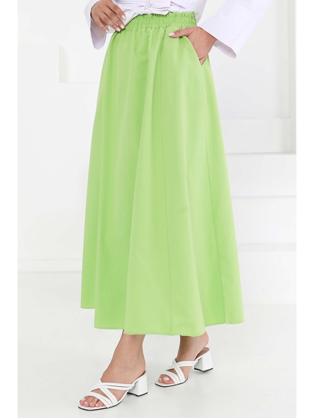 Yeşil Cepli Keten Etek Fistik Yesili - 27294-2