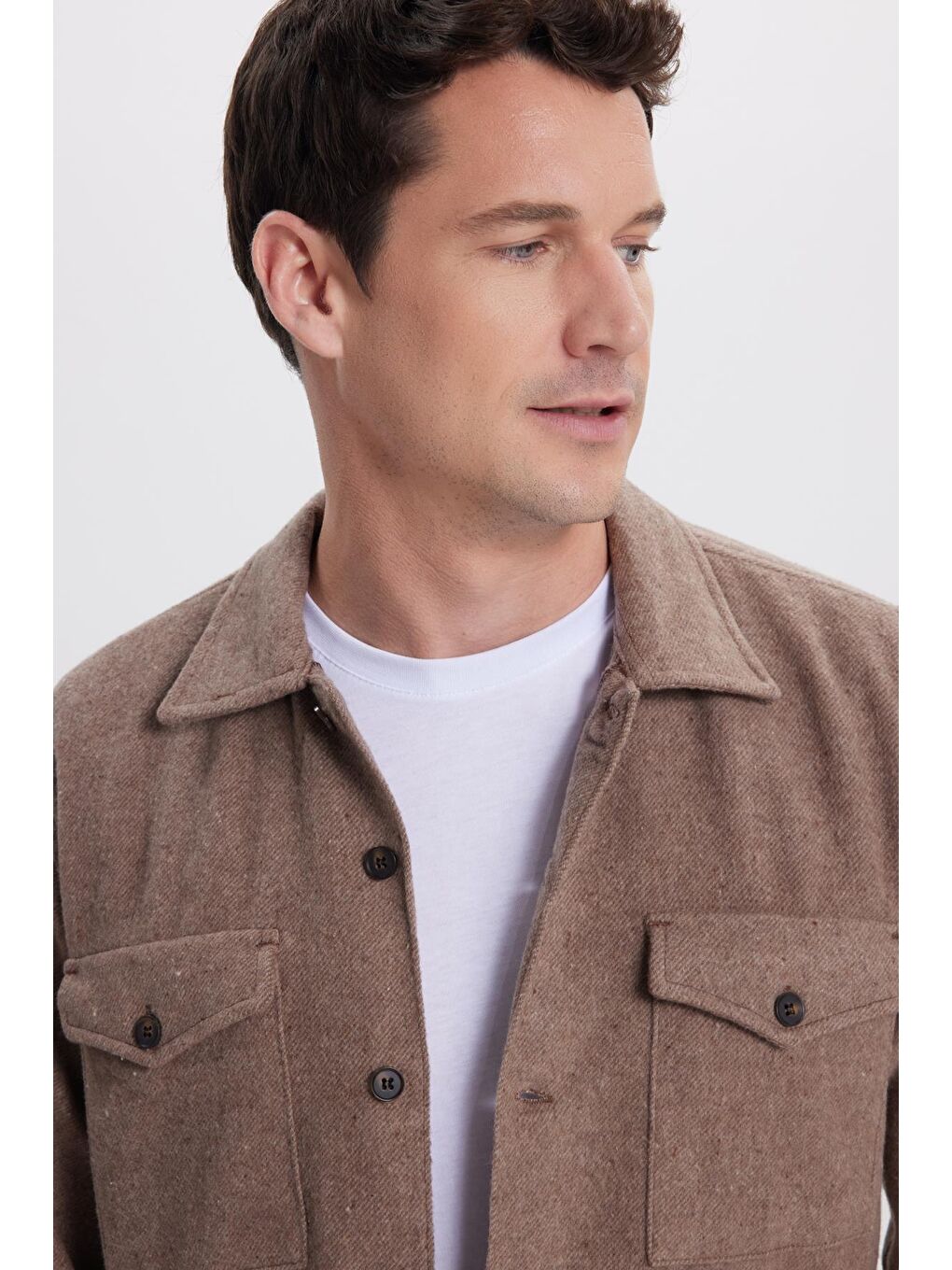Kahverengi Erkek Regular Fit Rahat Kesim Kapaklı Çift Cep Kışlık Oduncu Açık Kahve Gömlek-3