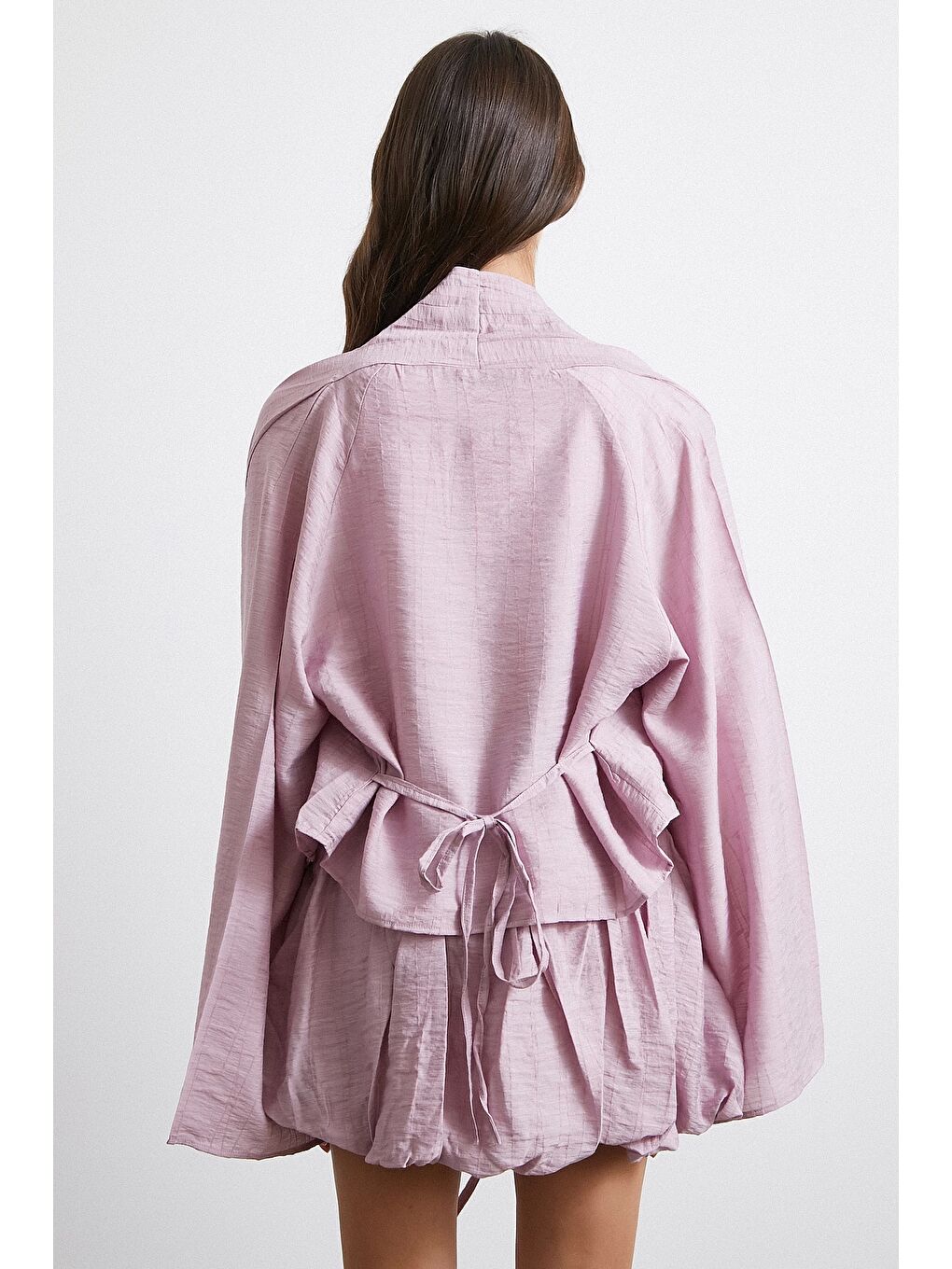 Geniş Kol Önden Bağlamalı Bluz Lila-5