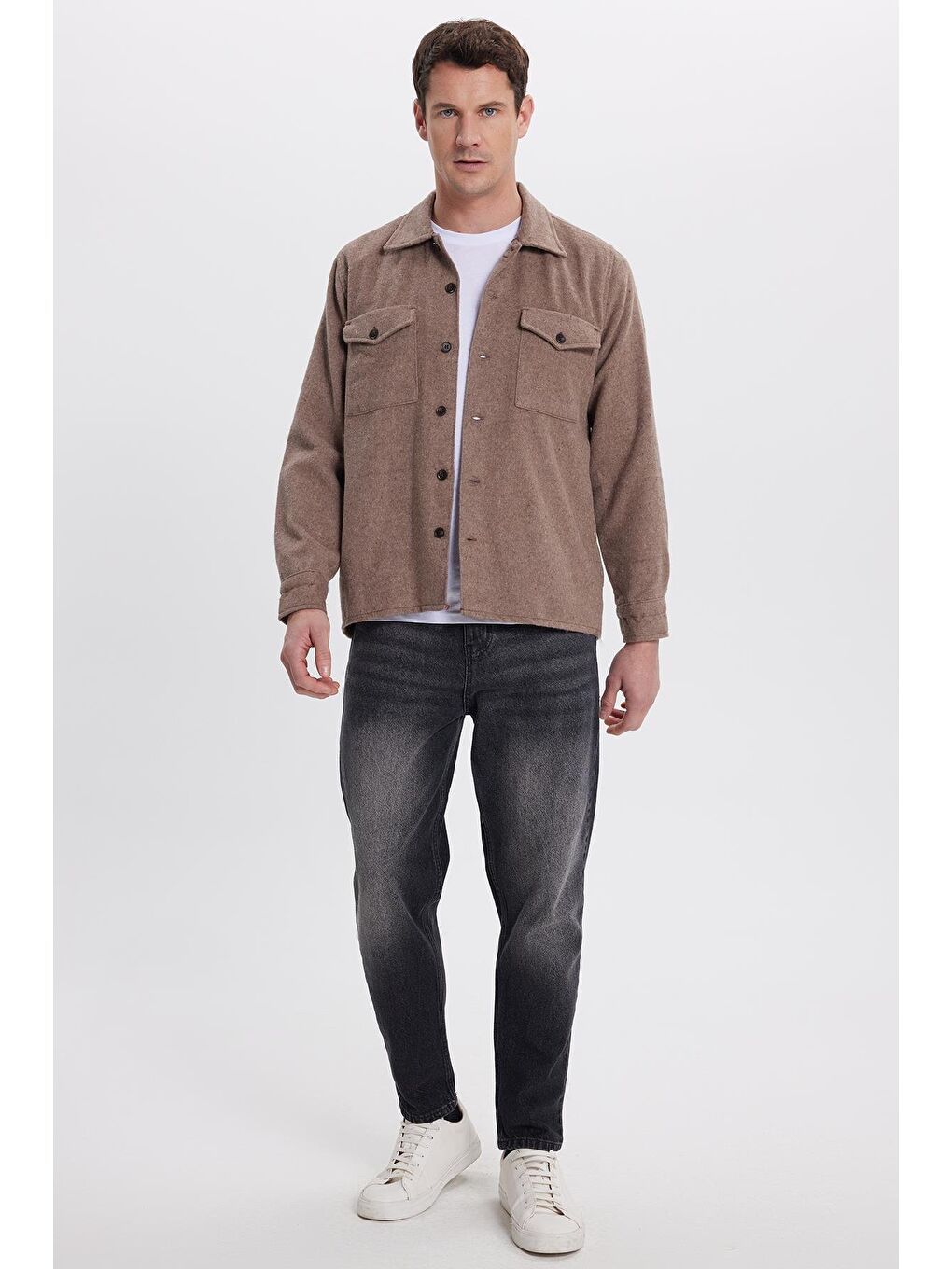 Kahverengi Erkek Regular Fit Rahat Kesim Kapaklı Çift Cep Kışlık Oduncu Açık Kahve Gömlek-4